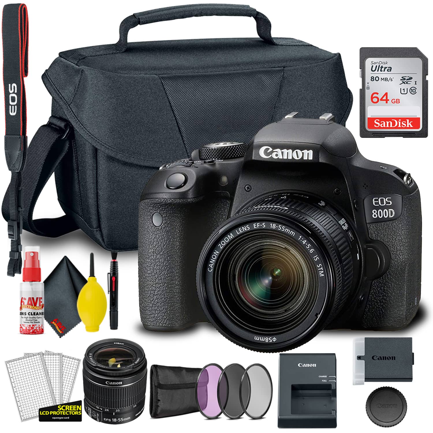 Canon - EOS 800D / Rebel T7i DSLR Camera with 18-55mm Lens Bundle (International Version) - Black