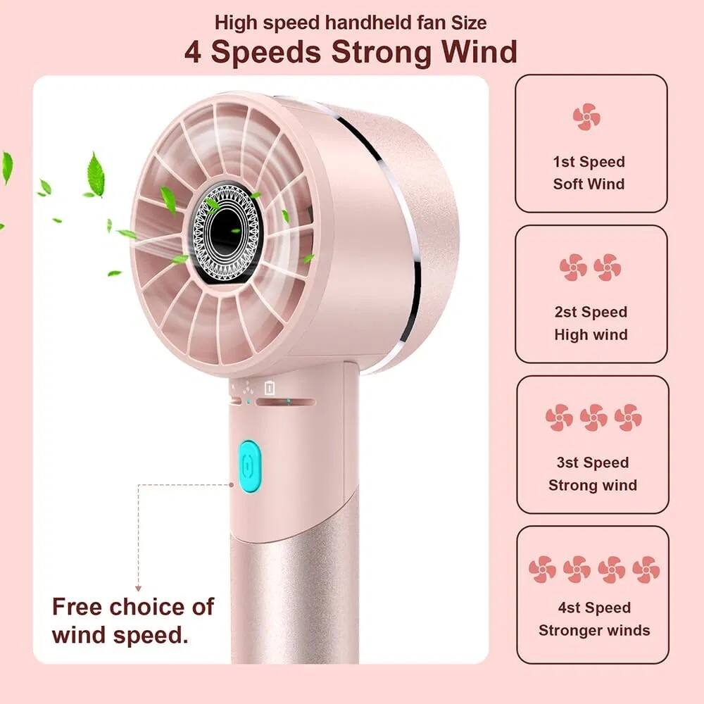 High speed handheld fan  
Size 4 Speeds Strong Wind  
1st Speed Soft Wind  
2nd Speed High wind  
3rd Speed Strong wind  
4th Speed Stronger winds  
Free choice of wind speed.