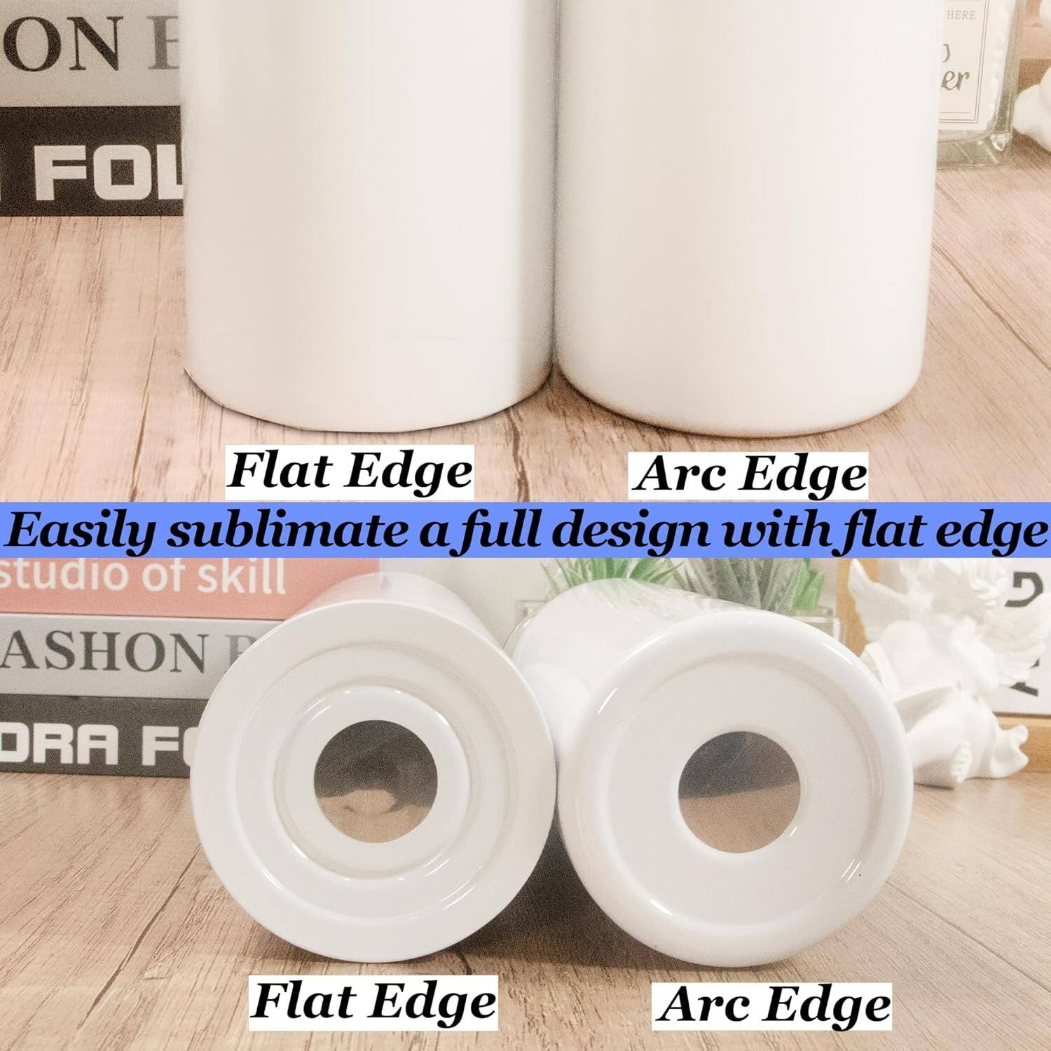 Here is the corrected and grouped text from the image:

- Flat Edge
- Arc Edge
- Easily sublimate a full design with flat edge
- Studio of Skill
- Fashion Dra F
- Flat Edge
- Arc Edge