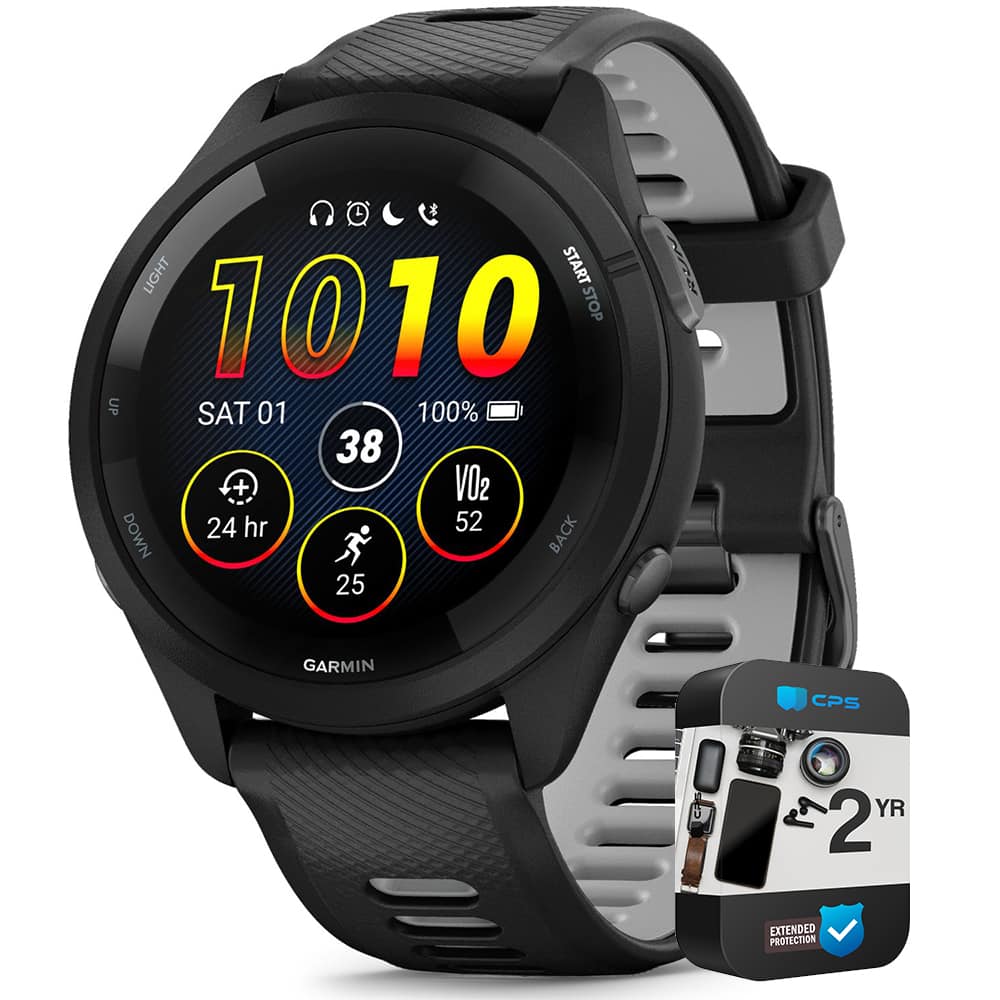 Garmin - Forerunner 265 GPS Smartwatch Black/Powder Gray + 2 Year Warranty Bundle - Black - (2023)