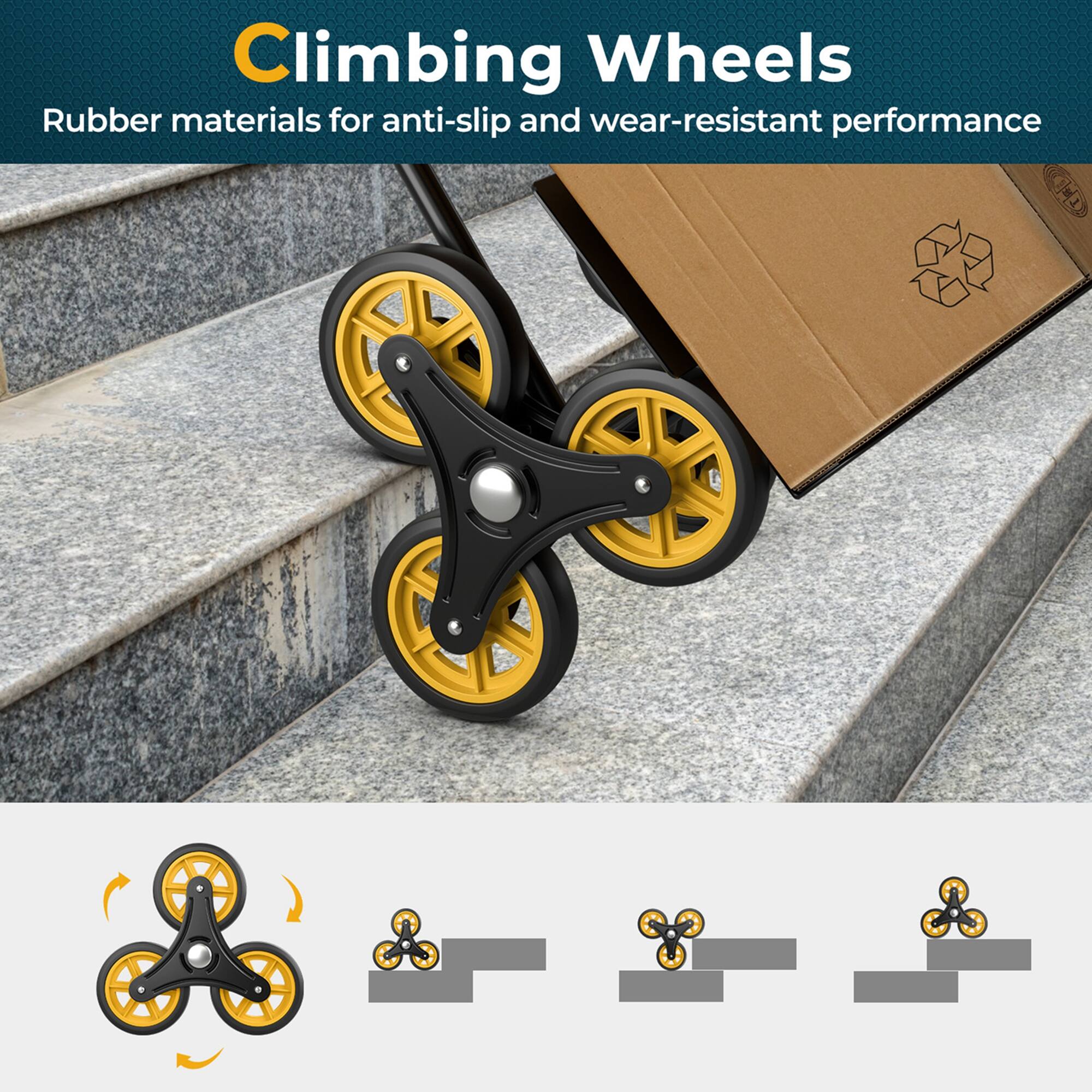 Climbing Wheels: Rubber materials for anti-slip and wear-resistant performance.