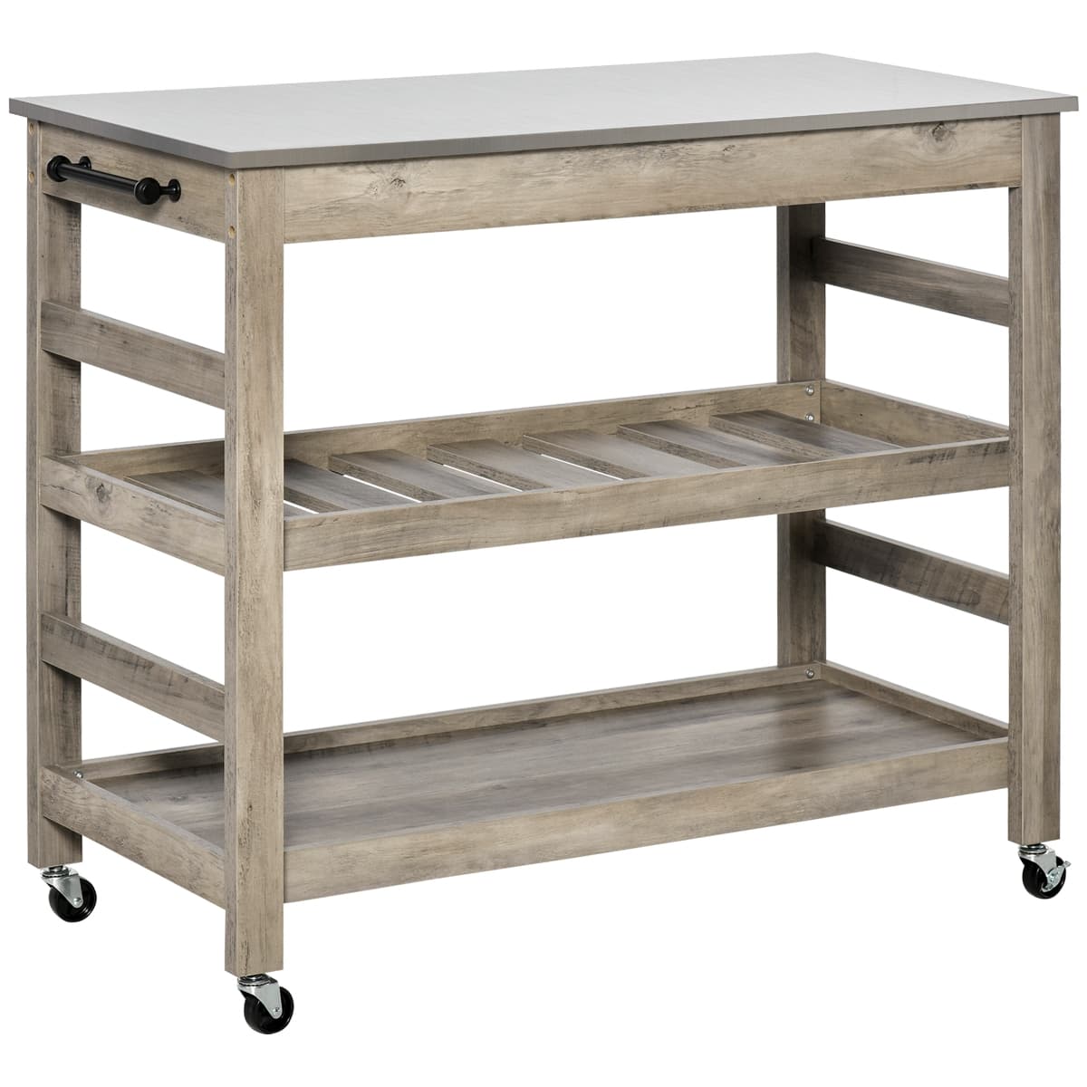 Loheer - Rolling Kitchen Cart with Stainless Steel Countertop Grey Kitchen Island Cart - Gray