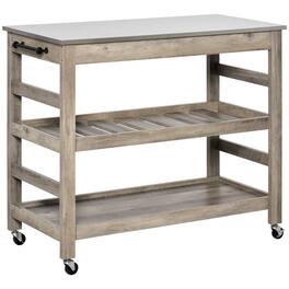 Loheer - Rolling Kitchen Cart with Stainless Steel Countertop Grey Kitchen Island Cart - Gray