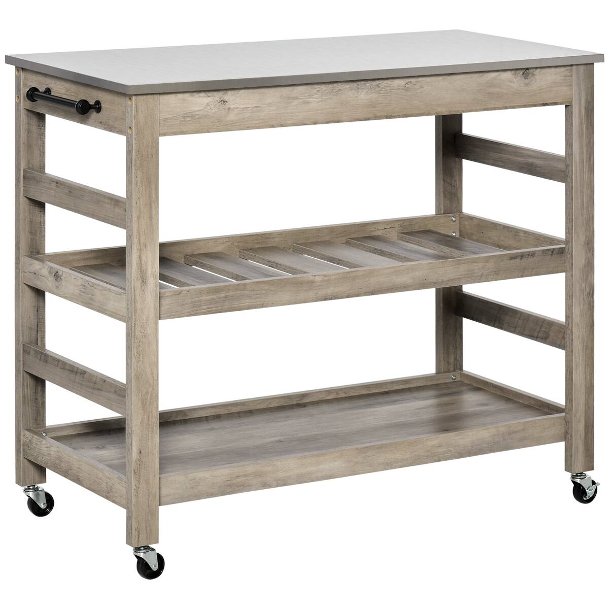 Front. Loheer - Loheer Rolling Kitchen Cart with Stainless Steel Countertop Grey Kitchen Island Cart - Grey.