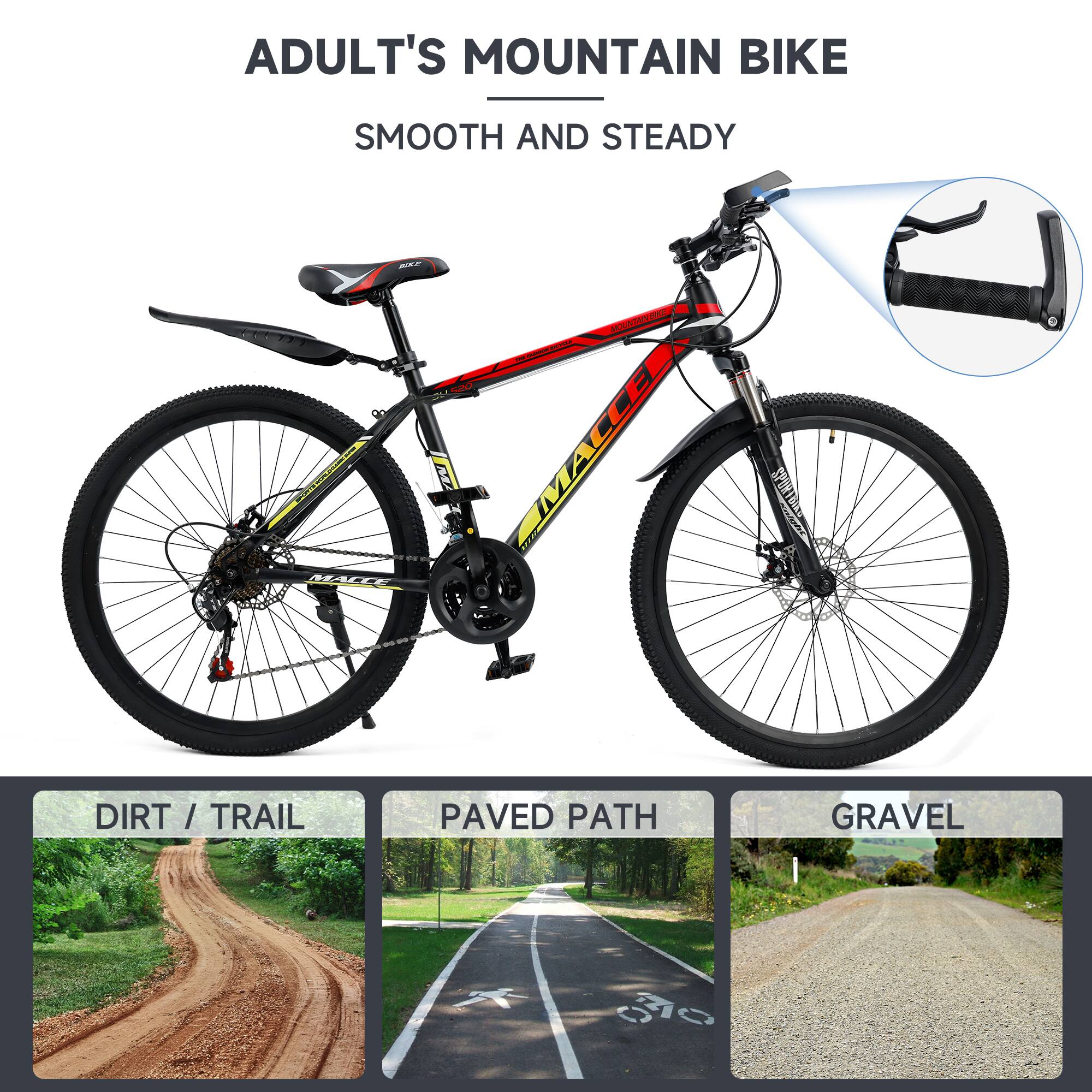ADULT'S MOUNTAIN BIKE  
SMOOTH AND STEADY  

DIRT / TRAIL  
PAVED PATH  
GRAVEL