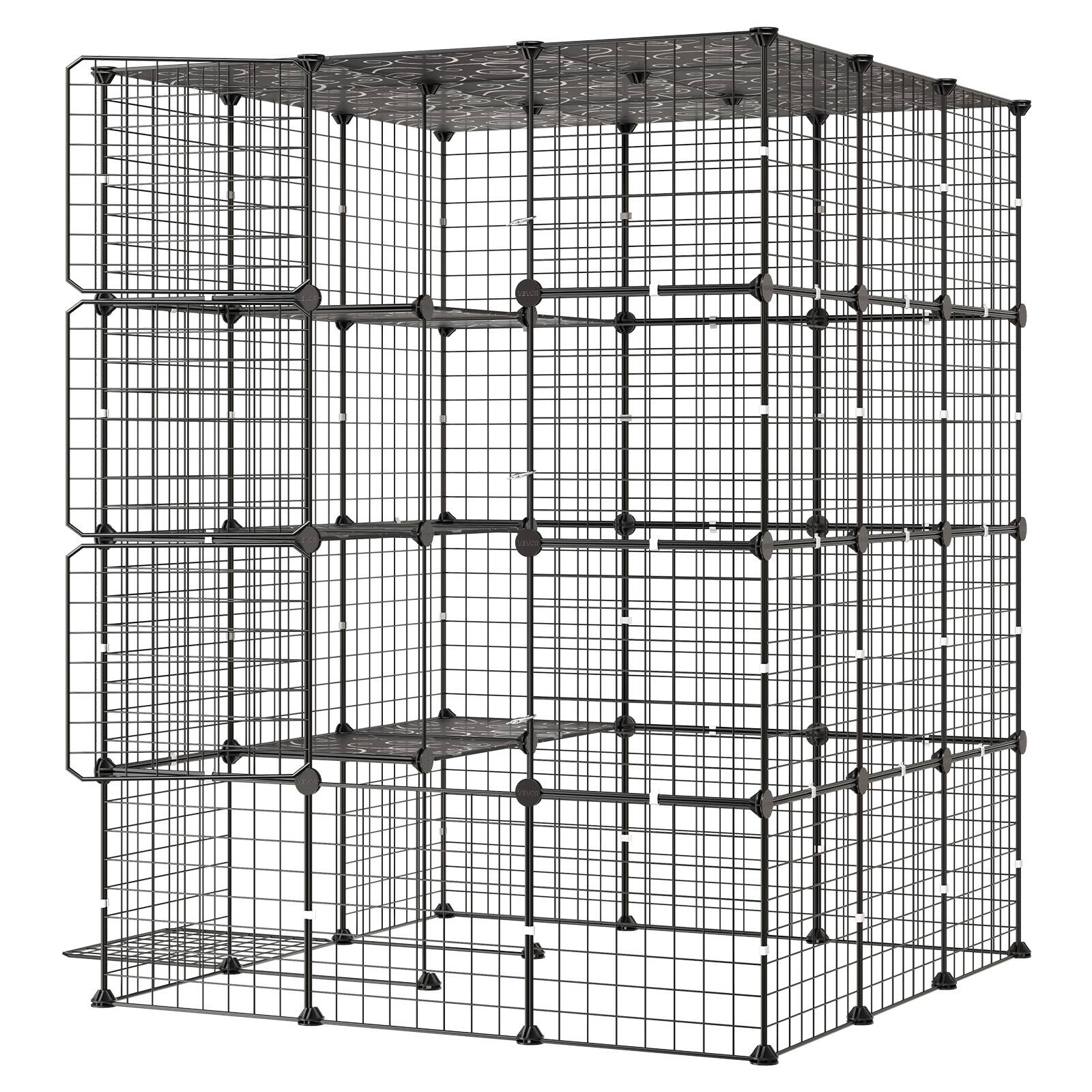 Alt View 5. VEVOR - Cat Cage 4-Tier 40.98"x40.98"x55" DIY Cat Playpen Indoor Enclosure, Detachable Metal Wire Kennel Crate with 4 Doors - Black.