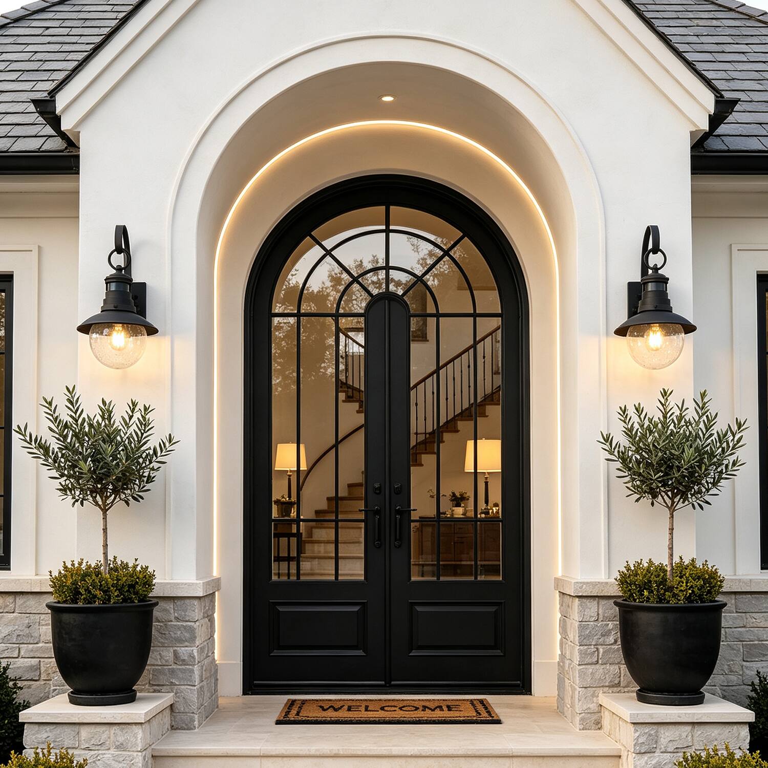 Left. Umeiluce - 14.6" H Outdoor Wall Sconce with Motion Sensor Black Metal Glass Shade - Matte Black.
