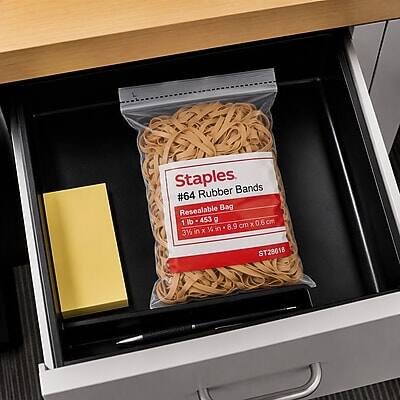 Staples #64 Rubber Bands  
Resealable Bag  
1 lb - 453 g  
3/8 in x 1/4 in  
31/2  
ST22618