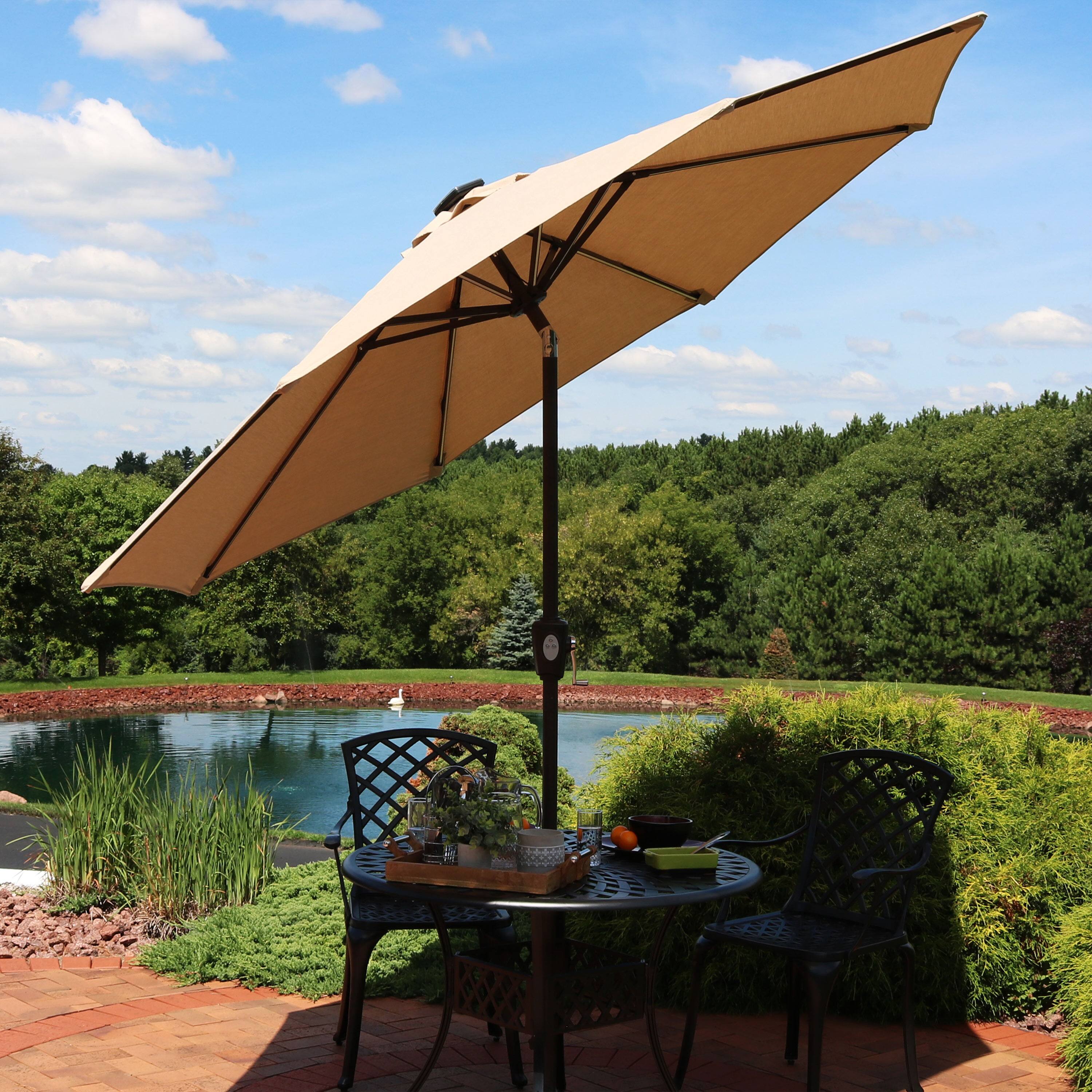 Alt View 4. Sunnydaze - 9 ft Solar Sunbrella Patio Umbrella with Tilt - Beige.
