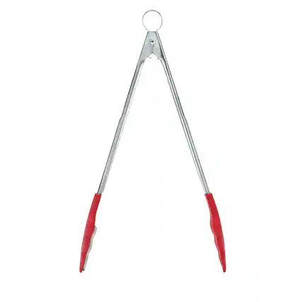 Front. Cuisipro - 12 Inch Tongs With Teeth, Red - Red.