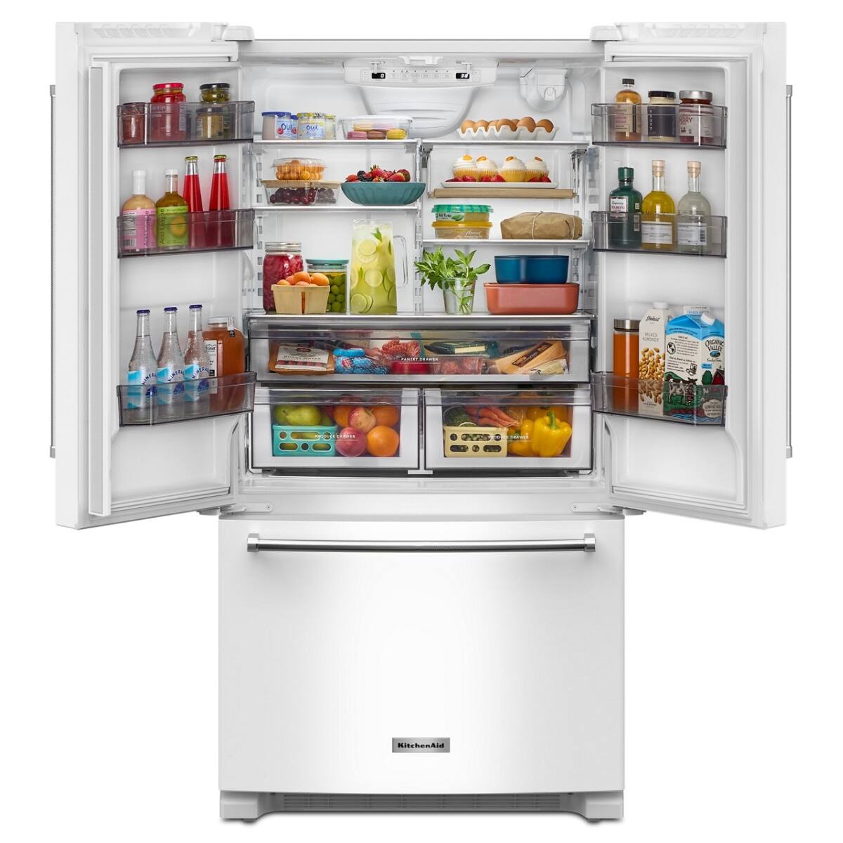 Angle. KitchenAid - KitchenAid - 20 cu. ft. 36-Inch Width Counter-Depth French Door Refrigerator with Interior Dispense .- White - White.