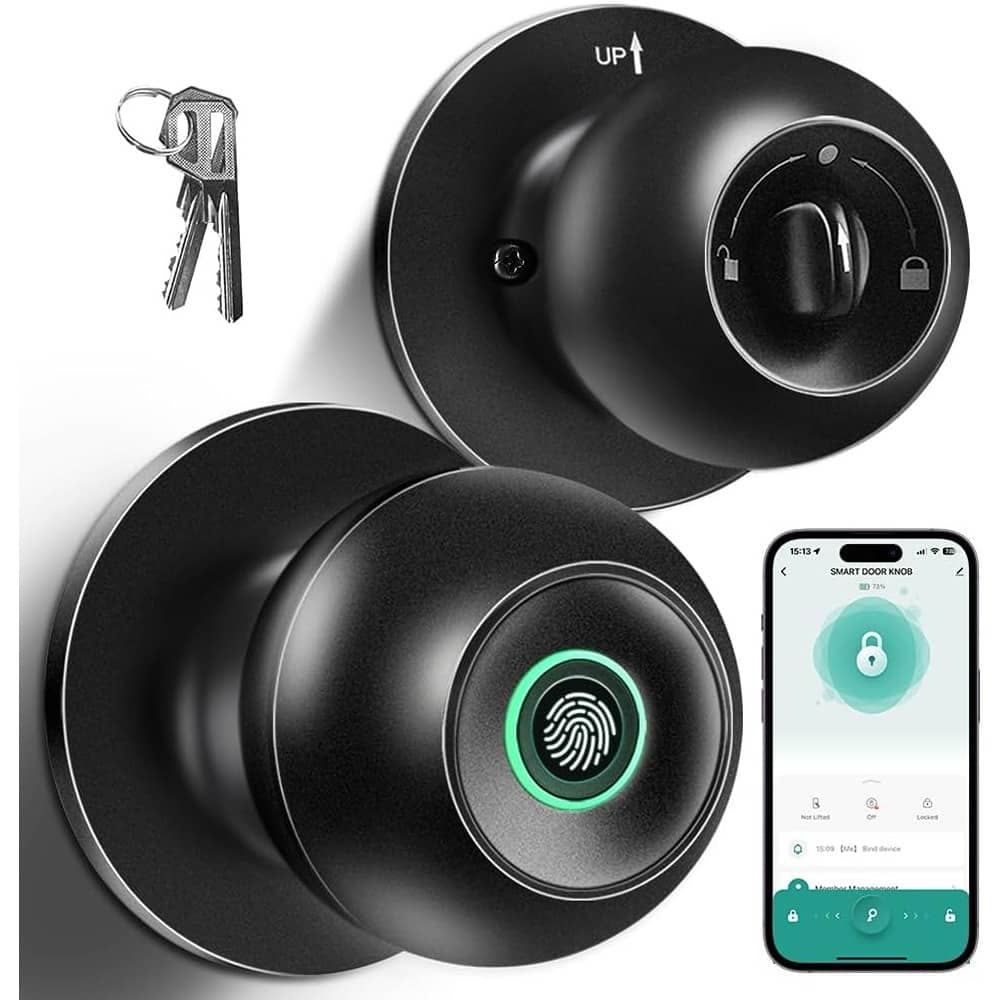 RTMB - Fingerprint Smart Door Knob with Keyless Entry and Biometric Lock, Black
