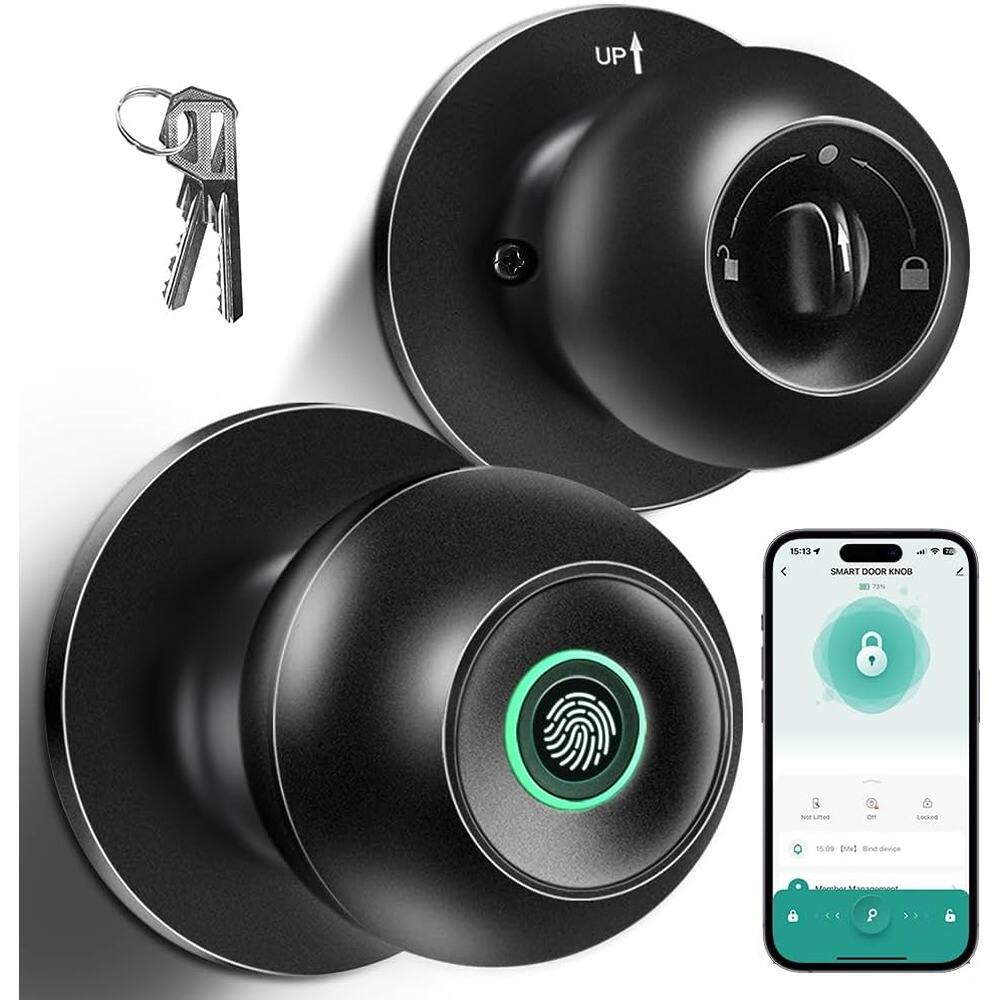 RTMB - Fingerprint Smart Door Knob with Keyless Entry and Biometric Lock, Black