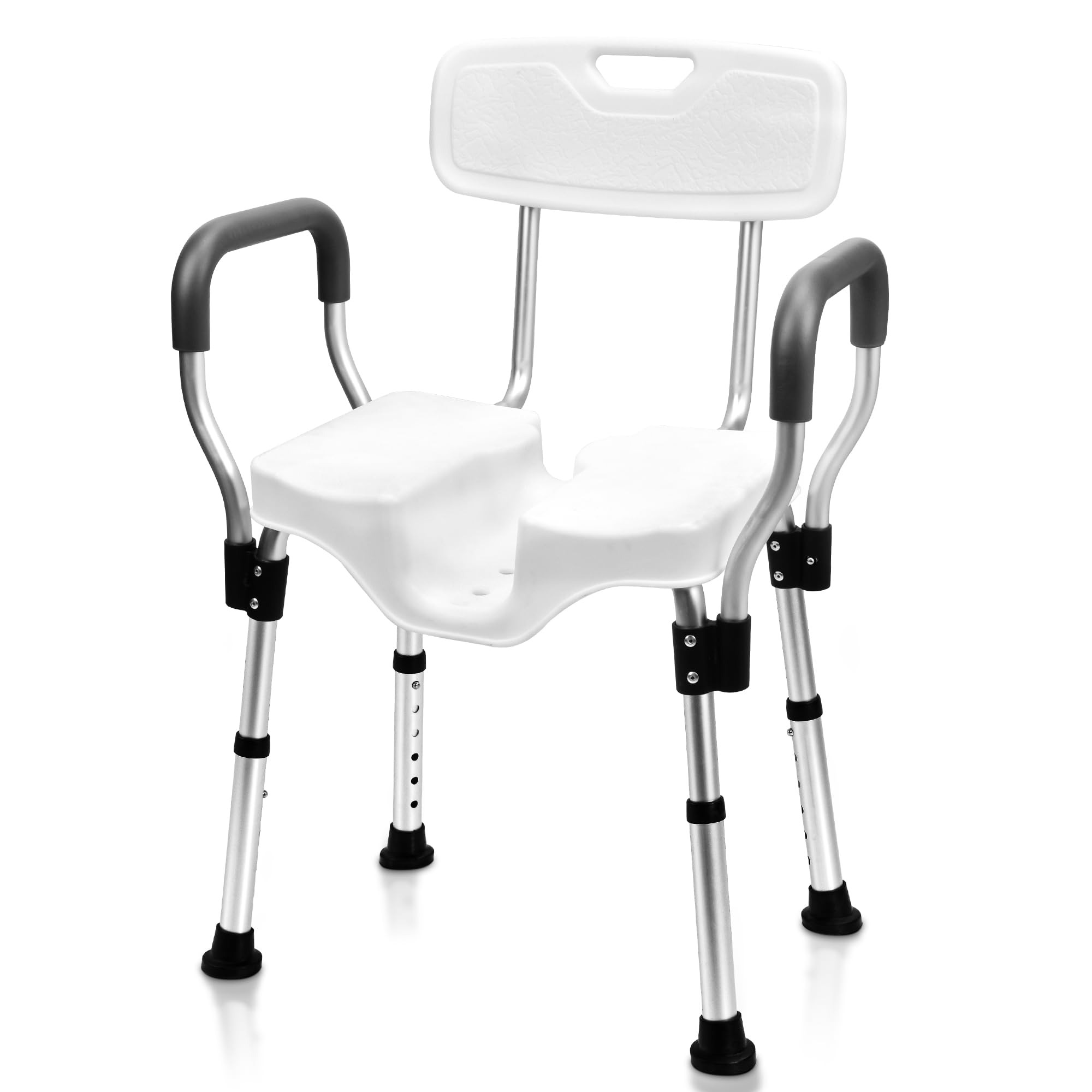 Front. JETRANSPORT - Shower Chair Heavy Duty Seat With Arms Adjustable Height Ideal For Bathtub Handicap 796c Heavy-duty Aluminum - Large with U-shape Seat.