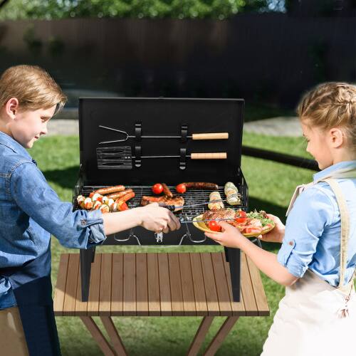 Alt View 5. Winado - Portable Charcoal Grill, Foldable BBQ Grill with Lid for Outdoor Cooking Camping Picnic Hiking Beach Party Patio Smokers - Black.