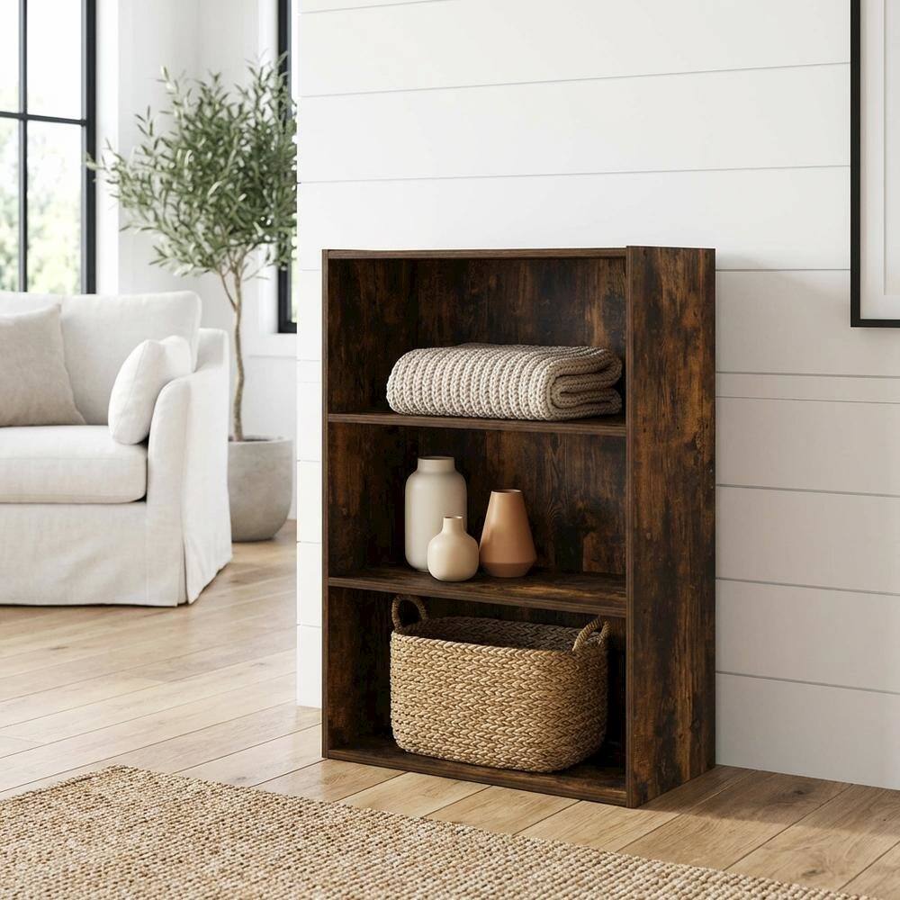 Angle. FurniFact - Amber Pine 3-Tier Open Shelf Bookcase with Sturdy Wood Construction - Amber Pine.
