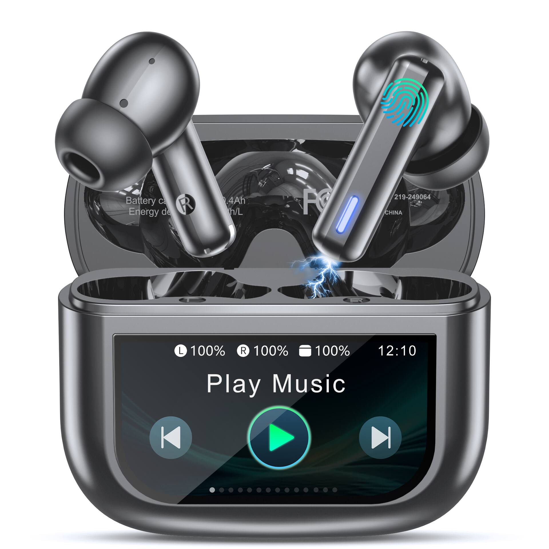 Trigiz - Wireless Earbuds with Touch Screen, ANC ENC & Transparency Mode, 50H Stereo Deep Bass, IPX7 Waterproof, Clear Calls - Black