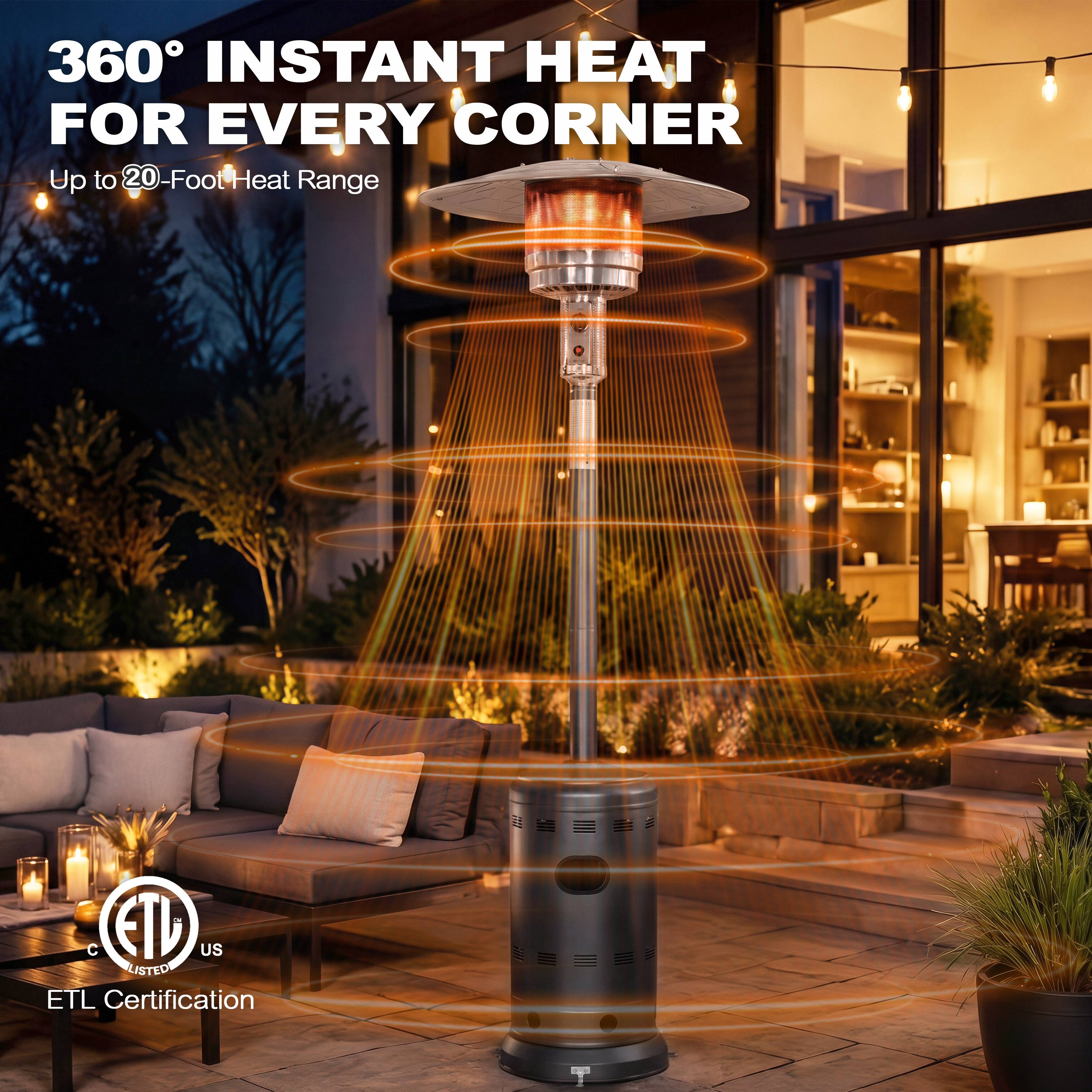 360° INSTANT HEAT FOR EVERY CORNER  
Up to 20-Foot Heat Range  

ON C FIU US LISTED ETL Certification