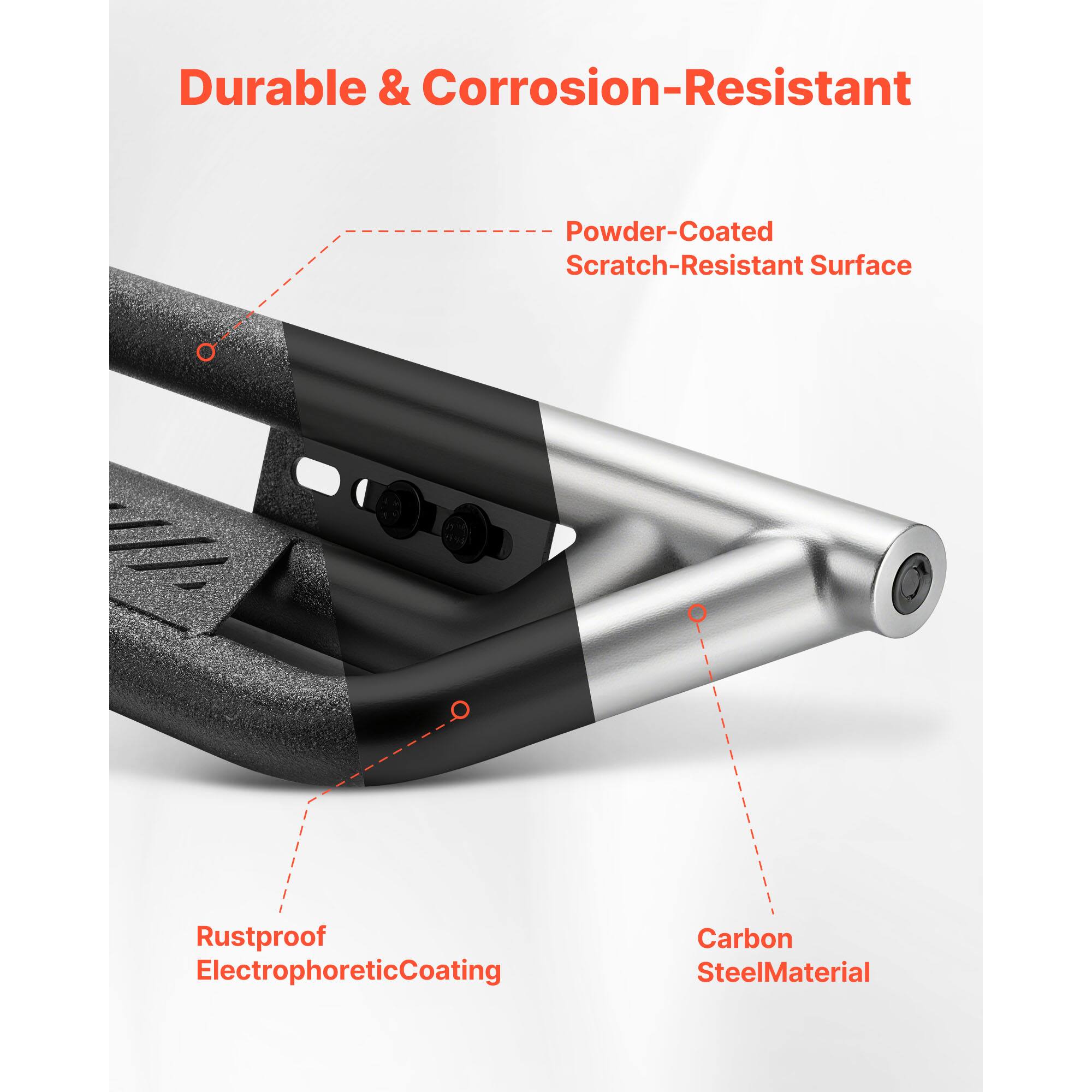 Durable & Corrosion-Resistant  
Powder-Coated Scratch-Resistant Surface  
Rustproof Electrophoretic Coating  
Carbon Steel Material