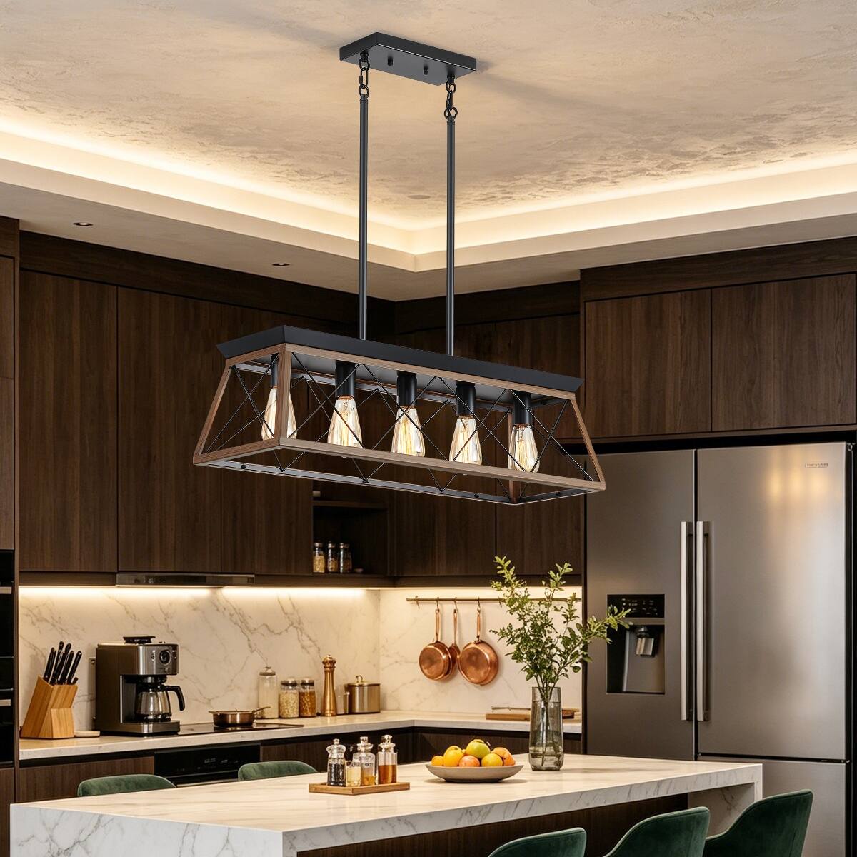 Loheer 5 Light Farmhouse Chandelier, Walnut Finish Dining Room ...