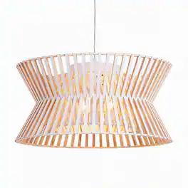 RYHNUYNE - 17.7'' Antique Wood Chandelier, 3-Light Farmhouse Pendant with Boho Wicker Shade - White
