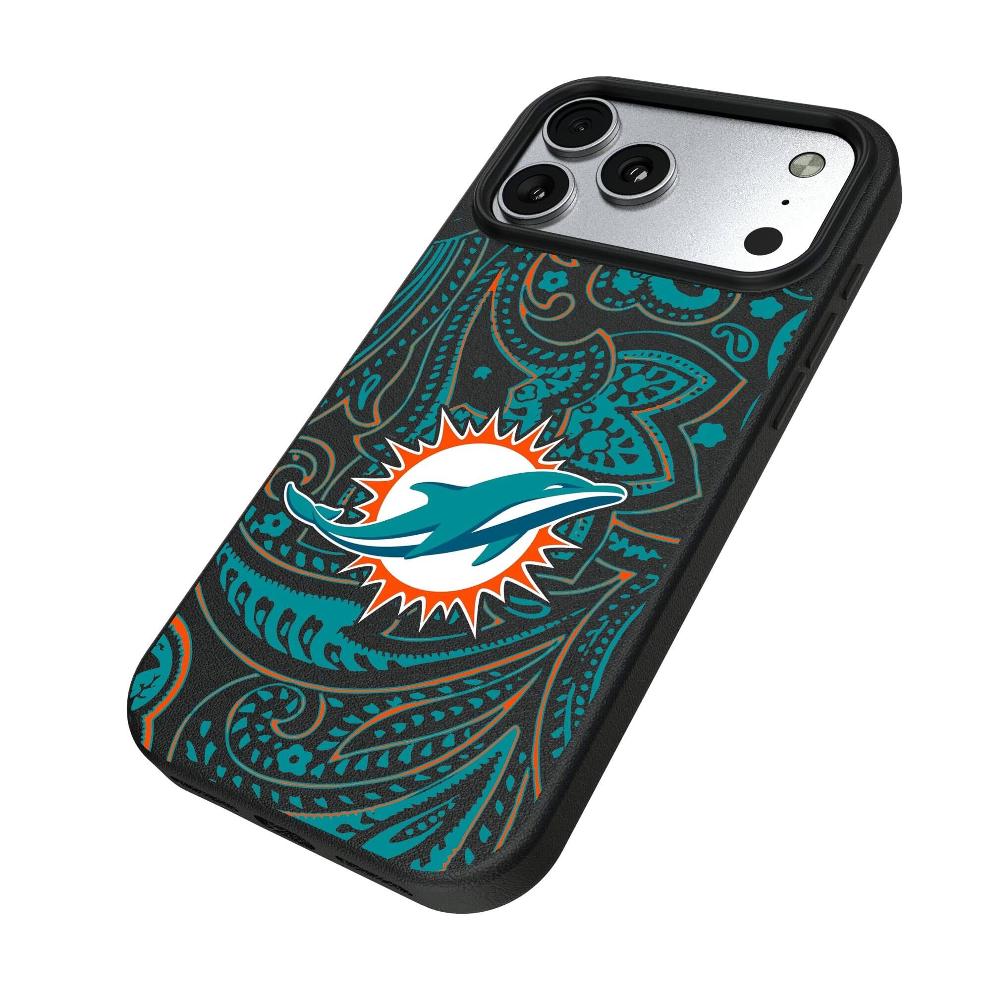 Alt View 1. Keyscaper - Miami Dolphins Paisley iPhone Magnetic Bump Case - 16 - Black.