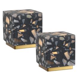 Jonathan Y - Lara 4.63" Terrazzo Rechargeable Dimmable Integrated LED Mini Table Lamp with Touch Sensor, Black/Brass Gold (Set of 2) - Black Terrazzo