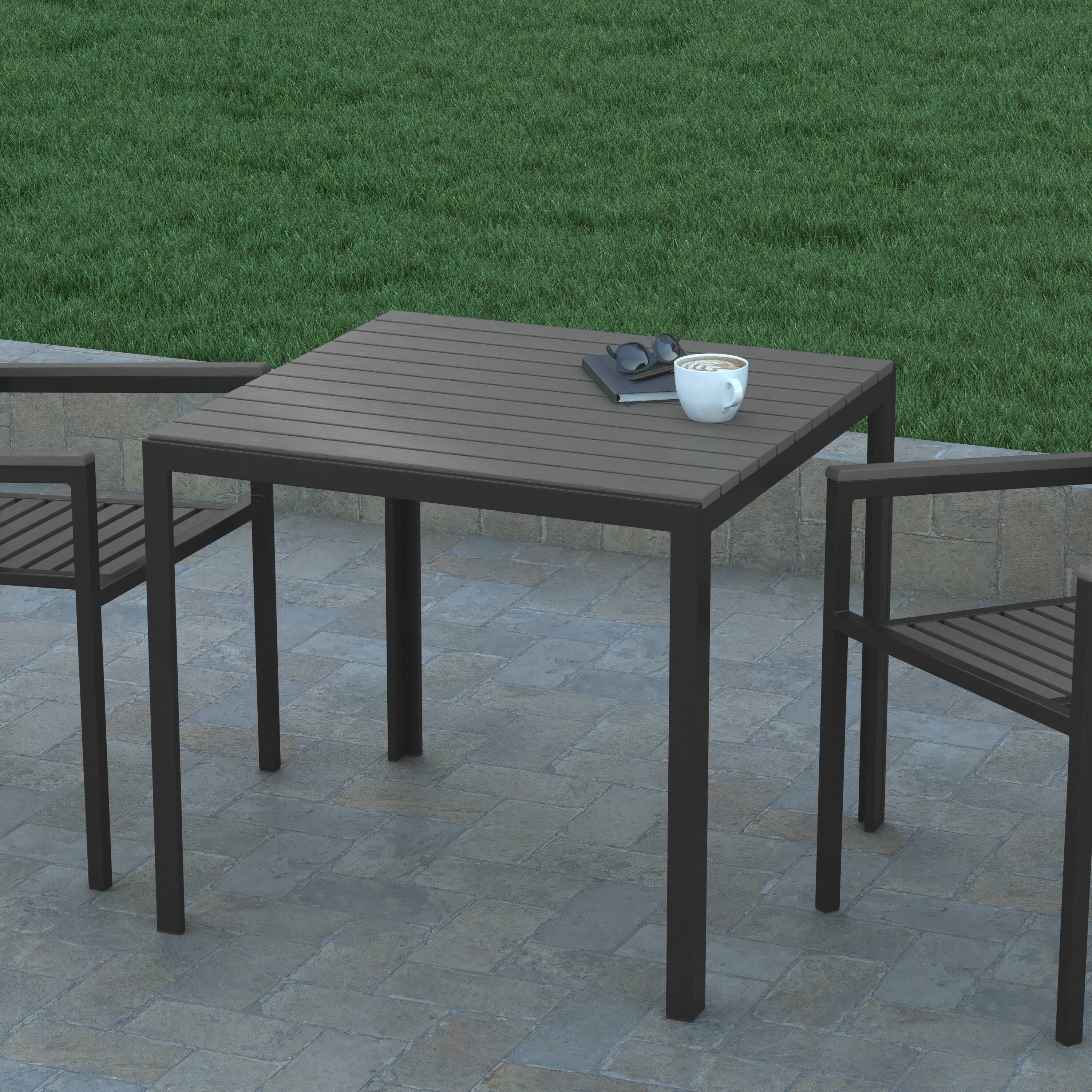 Alt View 3. Emma + Oliver - Hader Modern Weather and Rust Resistant Steel Patio Table with Slatted Polyresin Top for Indoor and Outdoor Use - Black Top/Black Frame.