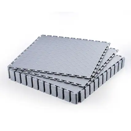 Front. VEVOR - Garage Floor Tiles Interlocking, 16 Pack 20.2 x 20.2 x 0.2 in Interlocking Modular Garage Flooring Tiles, Diamond Plate - Silver Gray.