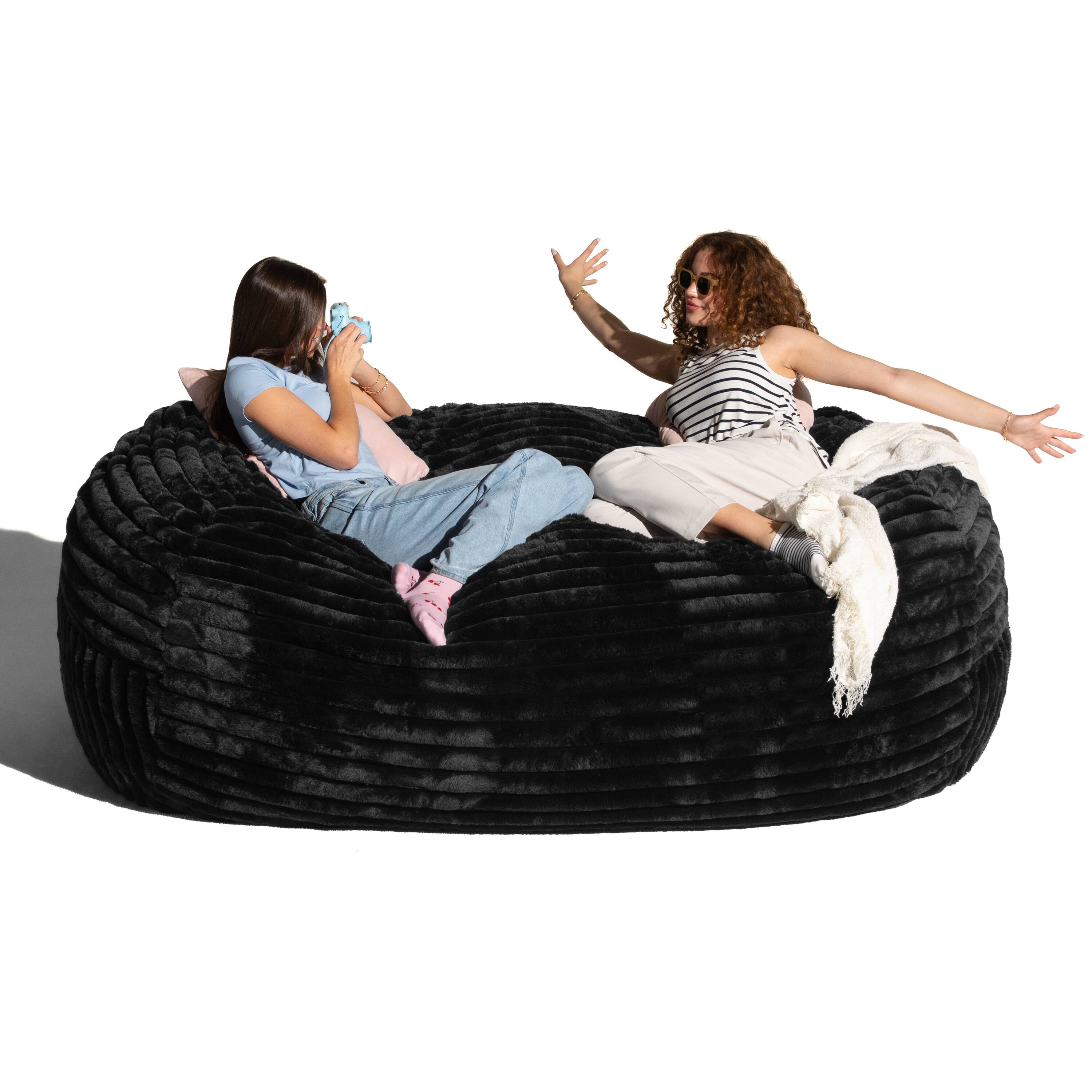 Back. Jaxx - Jaxx Grand Lounger 7 Foot Bean Bag Sofa - Black Mondo Fur - Faux Fur Black.