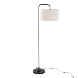 Loheer - Contemporary Metal Floor Lamp Oil Rubbed Beige Linen Shade Tall Standing Light - Bronze
