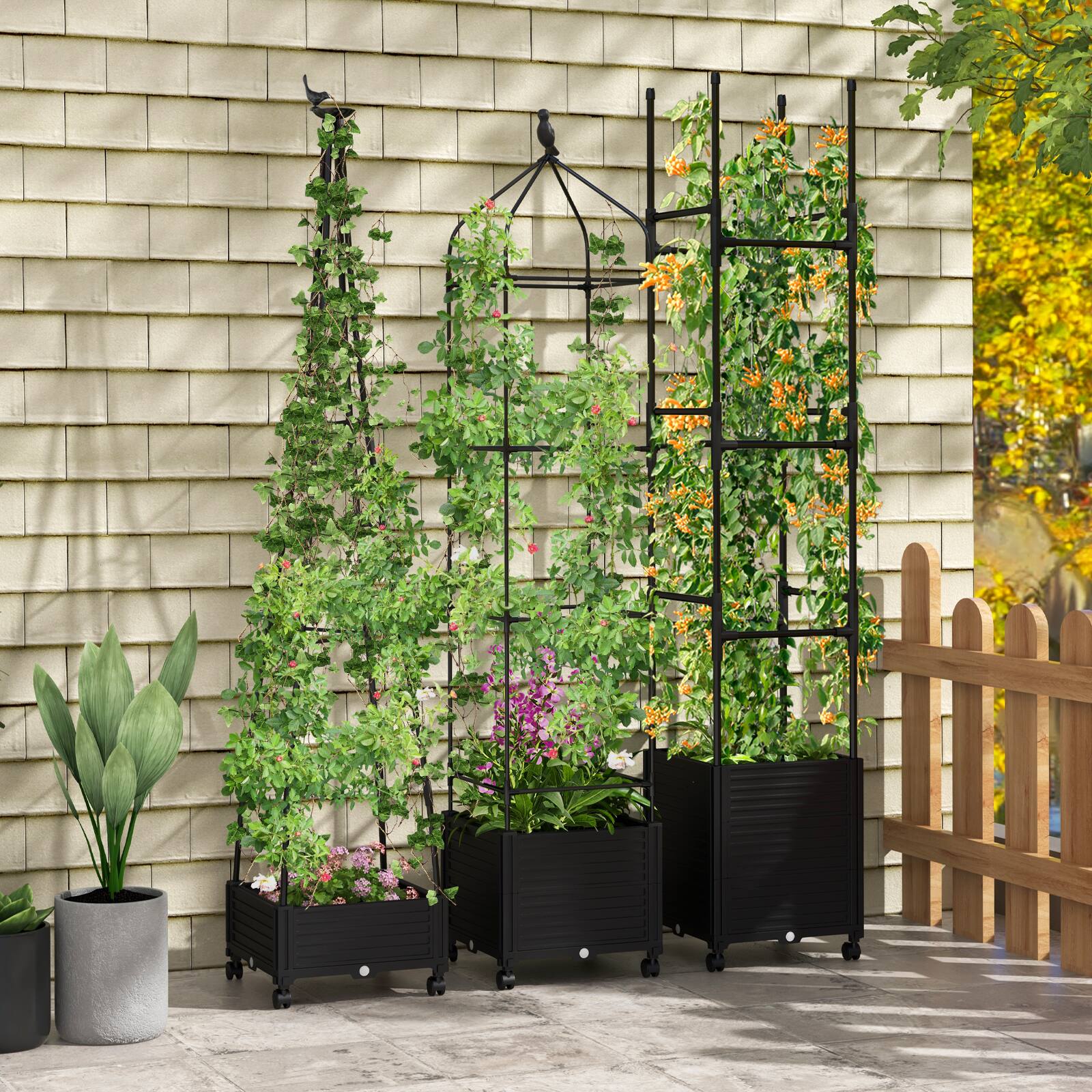 Alt View 1. Costway - Costway 2PCS 81" Garden Obelisk Trellis for Climbing Plants Tall Plant Support w/ Wheels - Black.