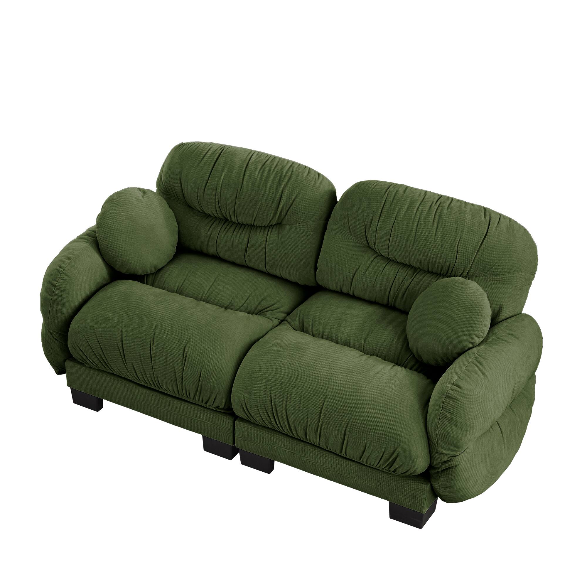 Back. Anysun - 2-Seater Modular Sofa with Chenille Fabric, High-Density Foam & Curved Armrests, Pleated Design for Living Room - Green.
