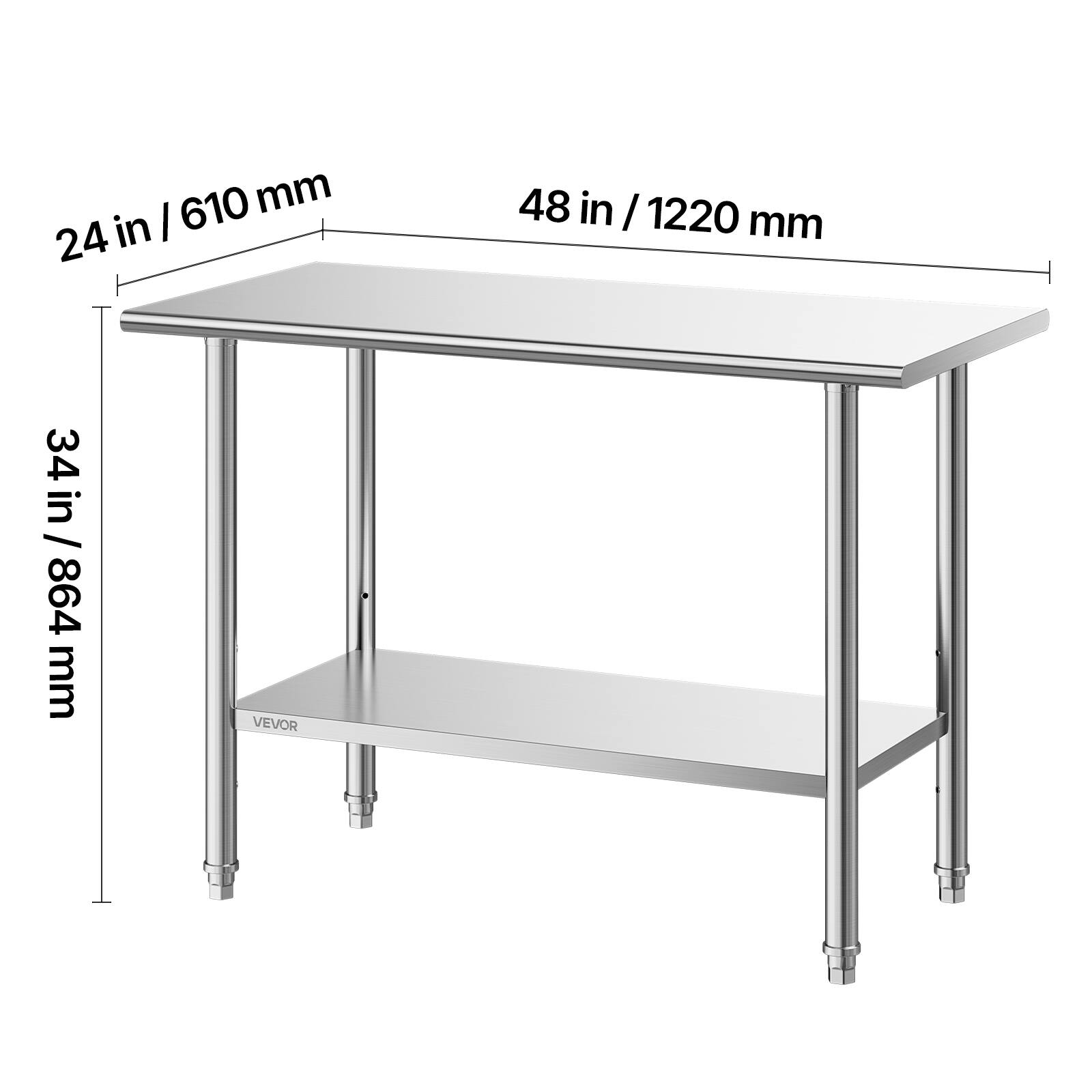 610 mm / 24 in  
48 in / 1220 mm  
34 in / 864 mm  
VEVOR