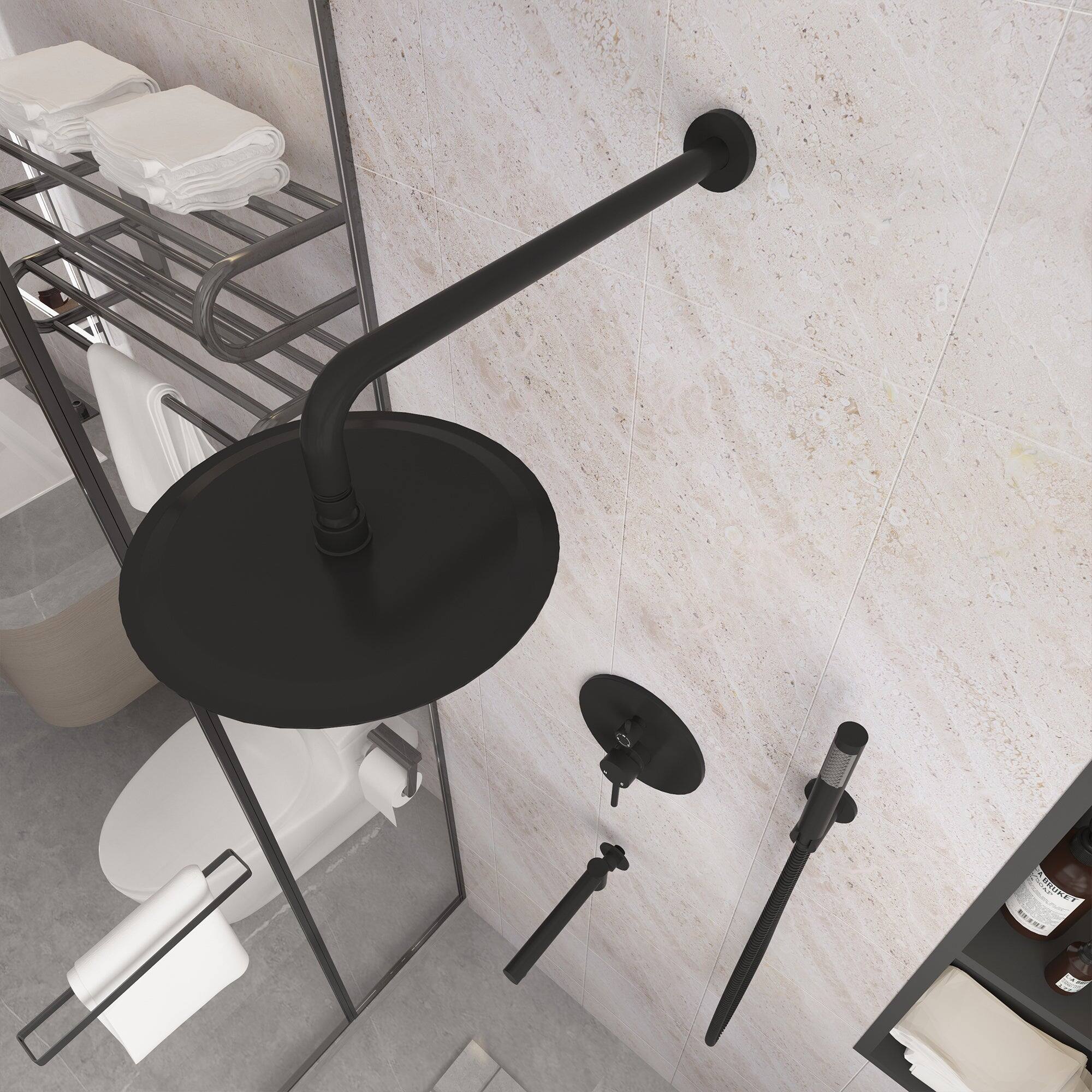 Alt View 7. Boyel Living - Wall Mount 10 in. Single Handle 1-Spray Tub and Shower Faucet 1.8 GPM in Matte Black Pressure Balance Valve Included - Matte Black.