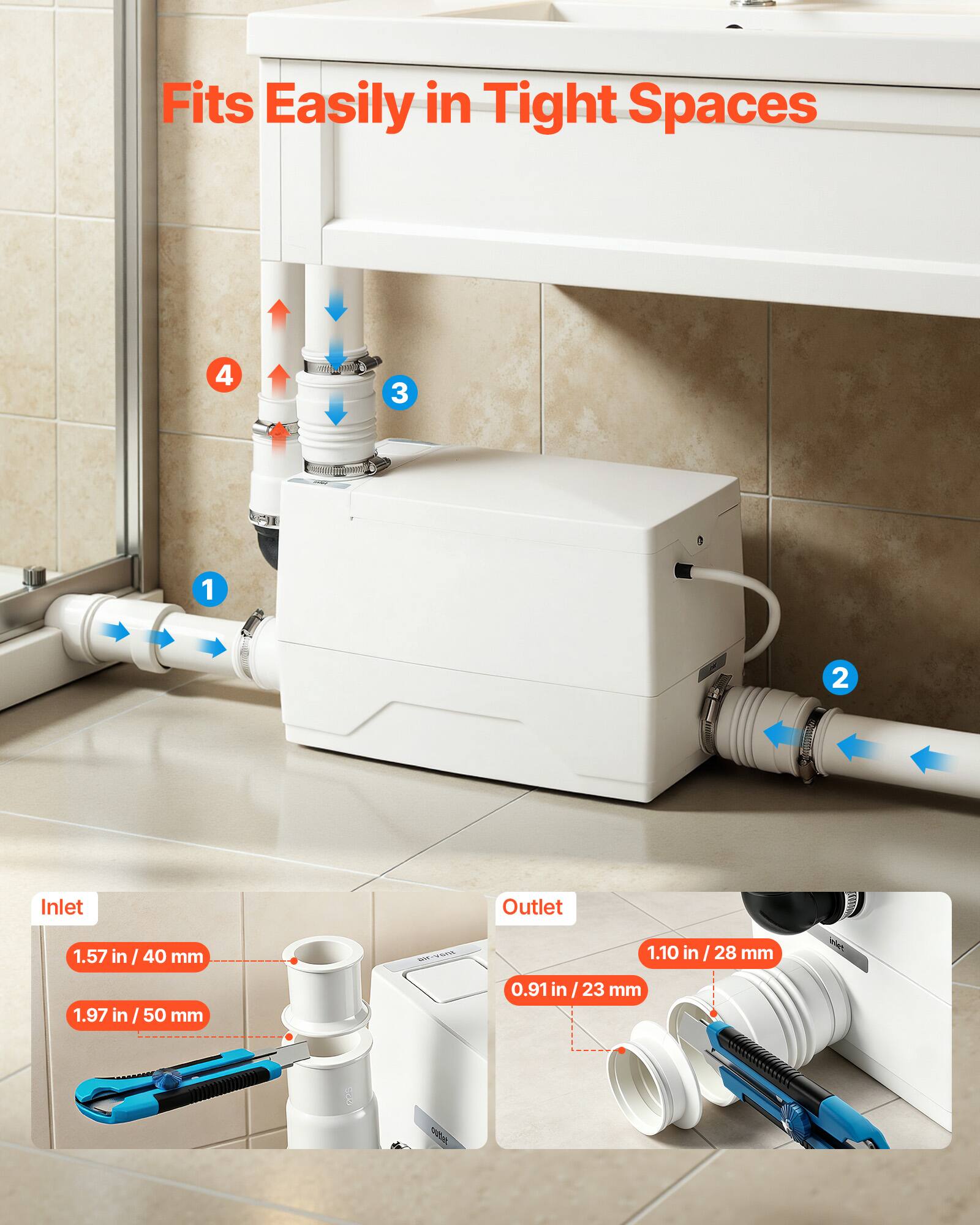 Fits Easily in Tight Spaces

4
3
1
2

Inlet
1.57 in / 40 mm
1.97 in / 50 mm

Outlet
1.10 in / 28 mm
0.91 in / 23 mm