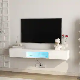 Z-Edge - Floating TV Shelf, 63'' Wall Mounted TV Stand Floating TV Console Media Entertainment Under TV Shelf for Living Room - White