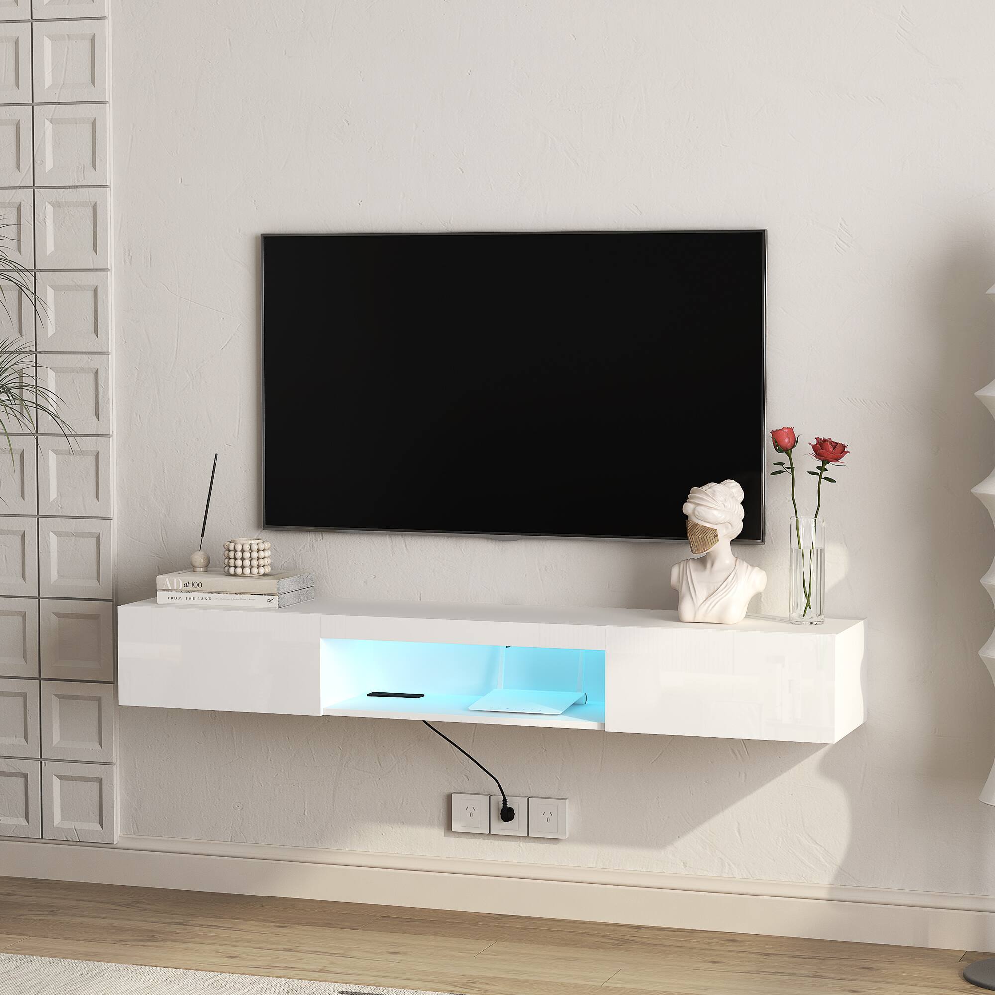 Alt View 1. GOODSILO - Floating TV Stand Wall Mounted, 63"" Modern TV Cabinet Entertainment Center for 55-65 Inch TV - White.