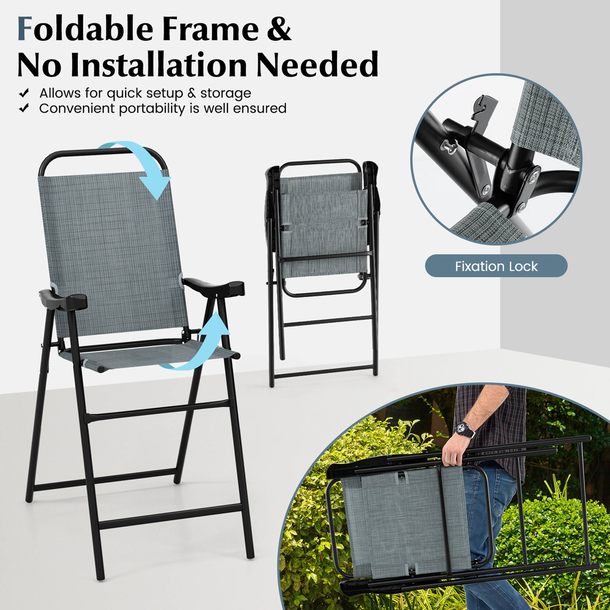 Foldable Frame & No Installation Needed

Allows for quick setup & storage

Convenient portability is well ensured

Fixation Lock