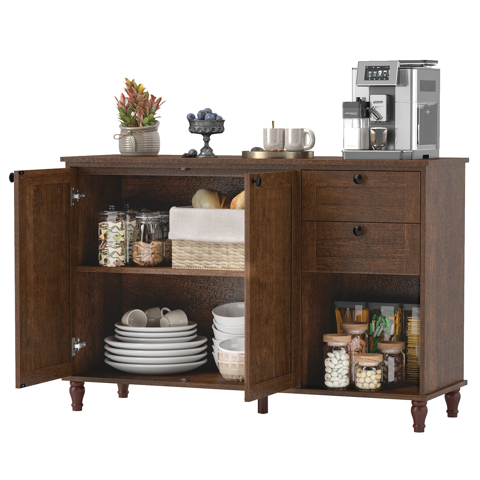 Bestier - Modern Sideboard with Adjustable Shelves & Dual Storage Options - dark brown