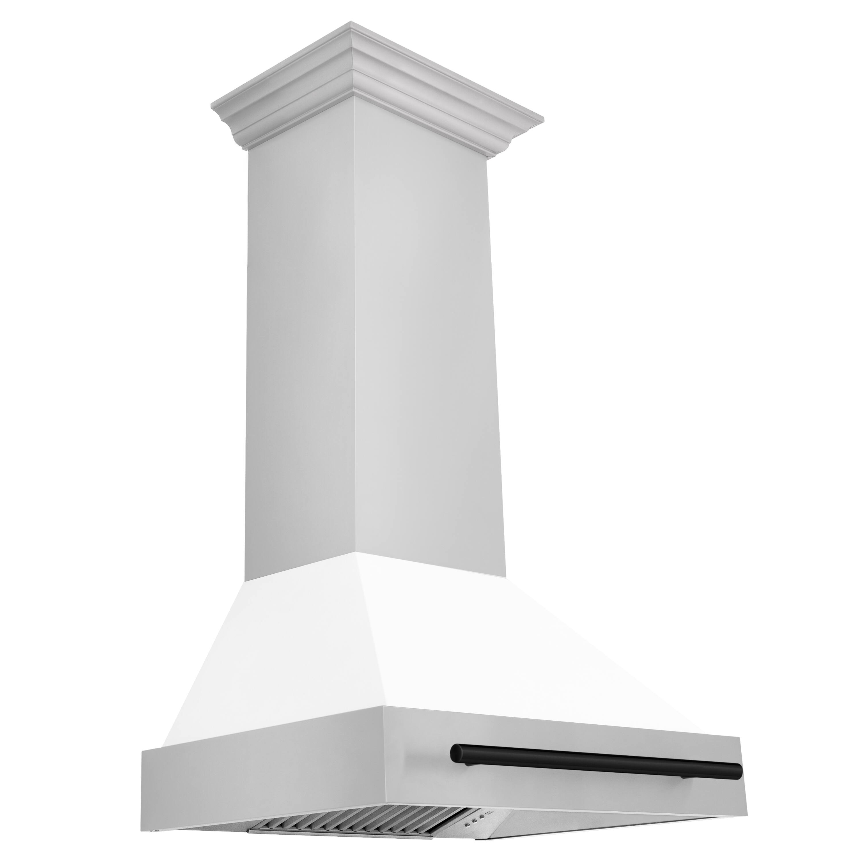 Left. ZLINE - ZLINE Autograph Edition 30 in. Stainless Steel Range Hood with White Matte Shell and Matte Black Handle - Stainless Steel.
