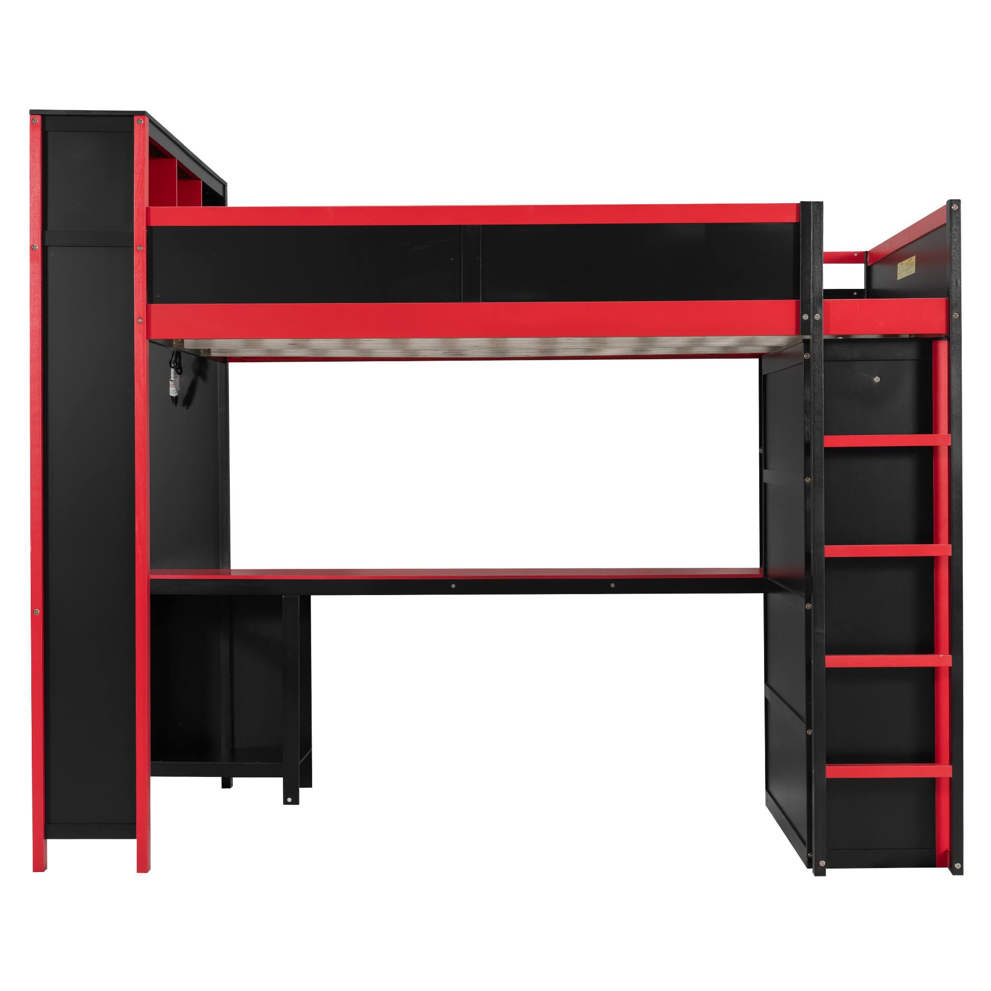Alt View 1. Whisen - Queen Gaming Loft Bed with Desk, Wardrobe, and Storage Headboard, Space-Saving Workstation - Red|Black.
