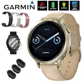 Garmin - Venu 4 41mm Health & Fitness GPS Smartwatch, Lunar Gold w/ Accessories Bundle - Lunar Gold|Light Sand - (2025)