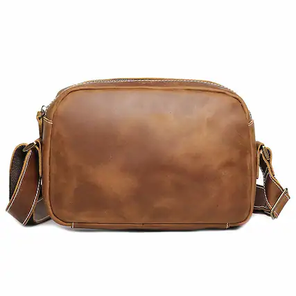 Front. Steel Horse Leather - Soren Vintage Leather Crossbody Bag Sling - Brown.