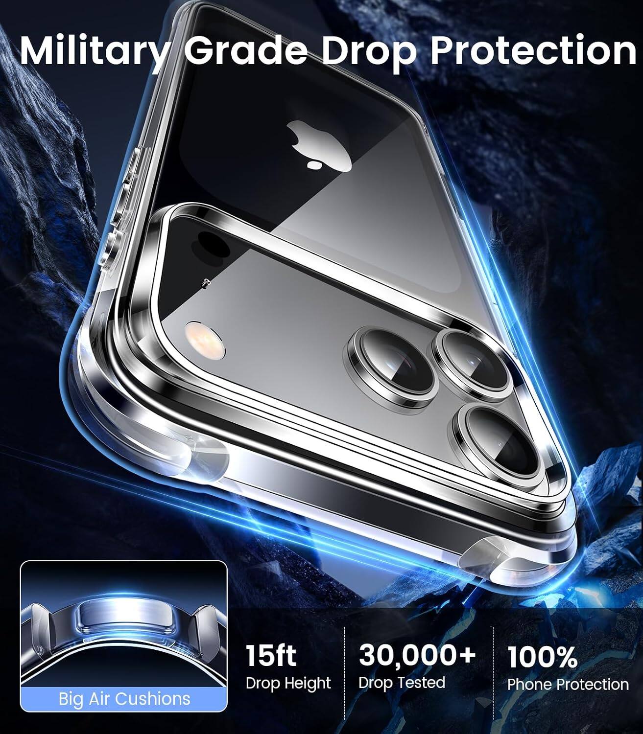 Military Grade Drop Protection

Big Air Cushions

15ft Drop Height

30,000+ Drop Tested

100% Phone Protection