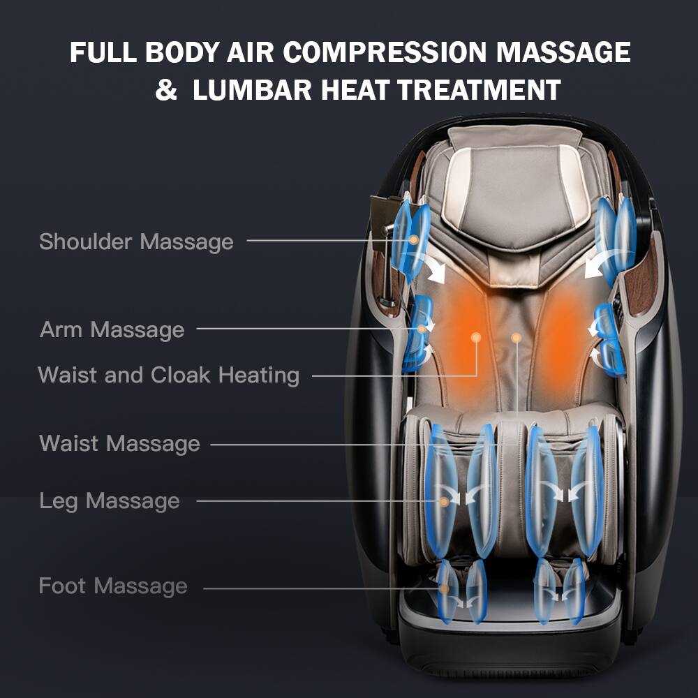 FULL BODY AIR COMPRESSION MASSAGE & LUMBAR HEAT TREATMENT
Shoulder Massage
Arm Massage
Waist and Cloak Heating
Waist Massage
Leg Massage
Foot Massage