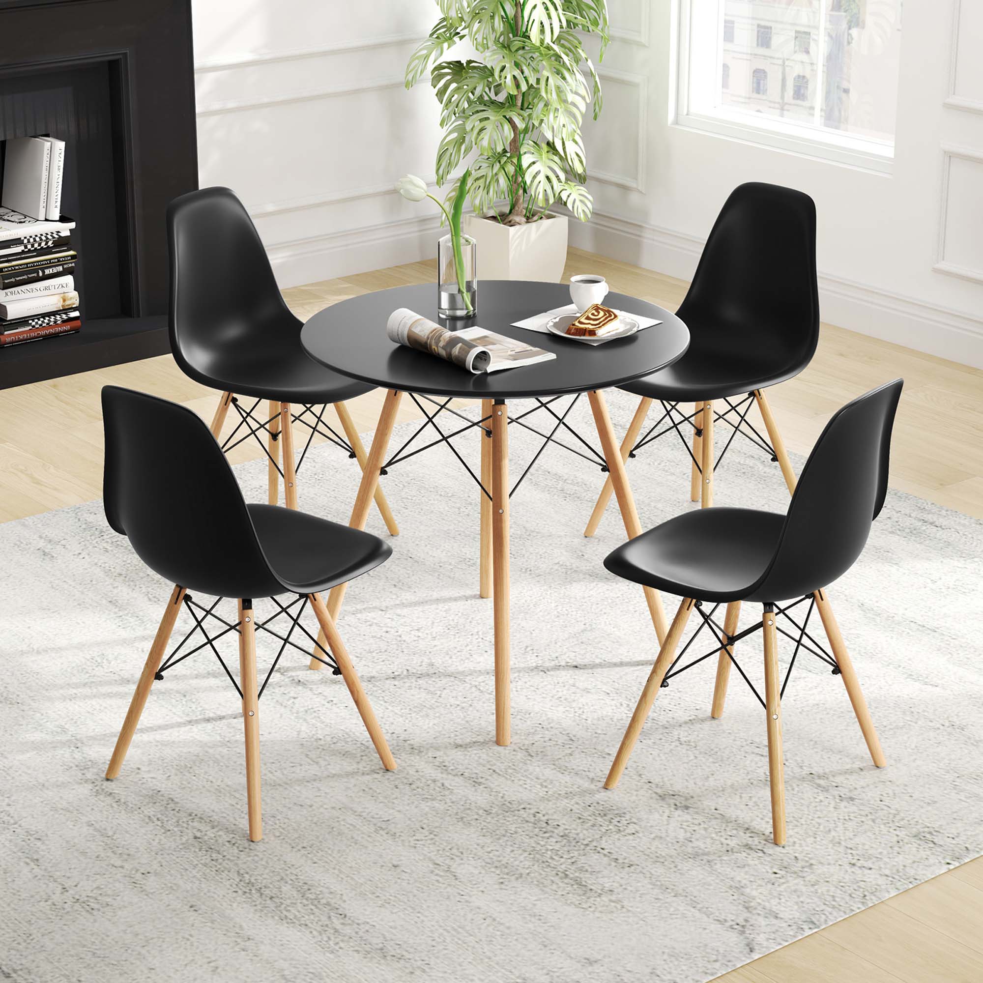 Alt View 1. Costway - Costway Dining Table Set Modern 5 PCS For 4 Round Dining Room Table Set with Solid Wood Le - Black.