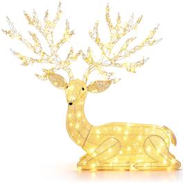 Costway - Lighted Kneeling Christmas Reindeer with 280 Warm LED Lights, Zip Ties - White
