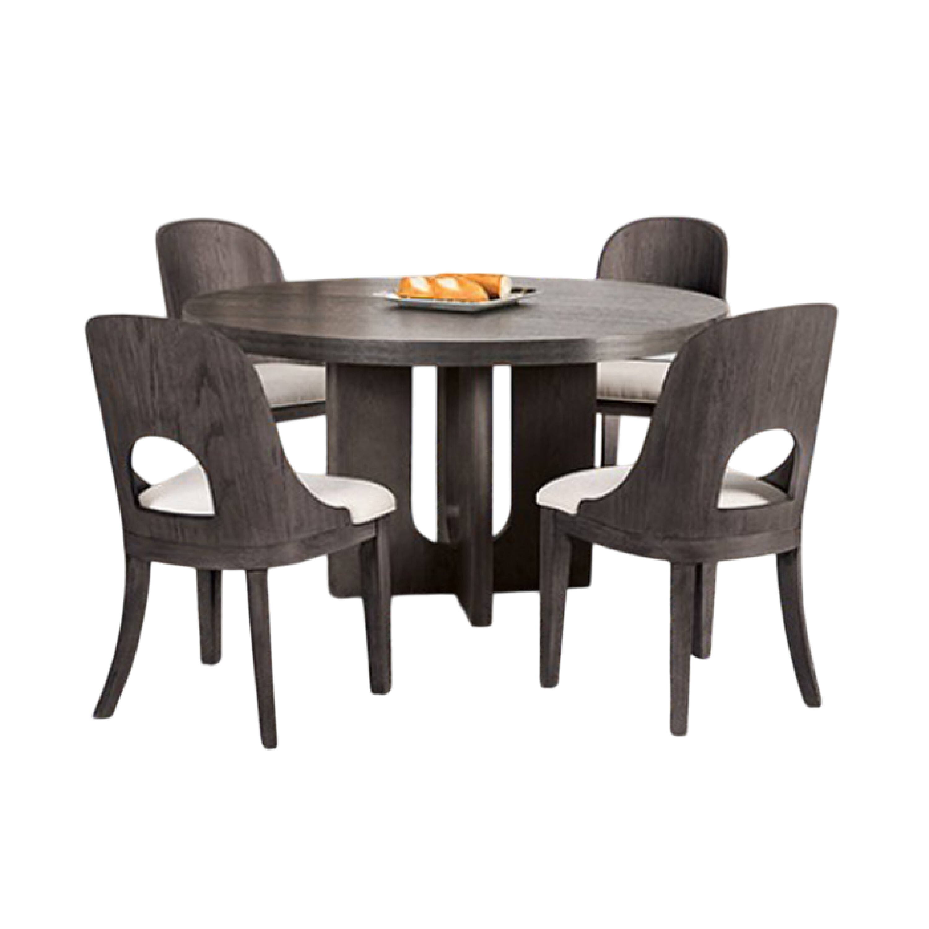 Alt View 1. Manhattan Lane - Zoko 5pc Round Dining Table Set, White Polyester Chairs, Ash Gray Wood - Ash Gray, White.