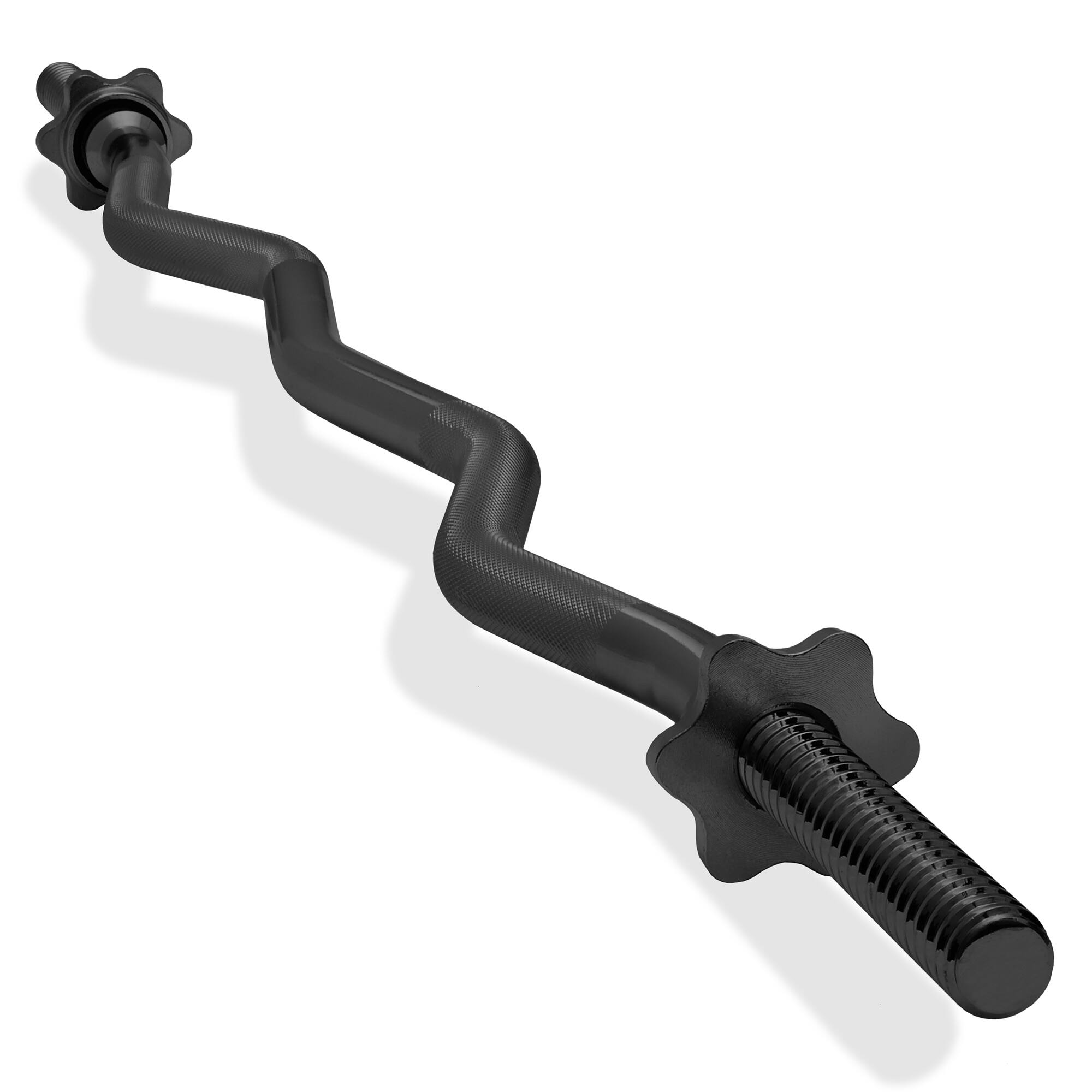 Front. Philosophy Gym - Standard EZ Curl Barbell, Threaded 1-in Bar with Collars, 300lb Capacity - Black.